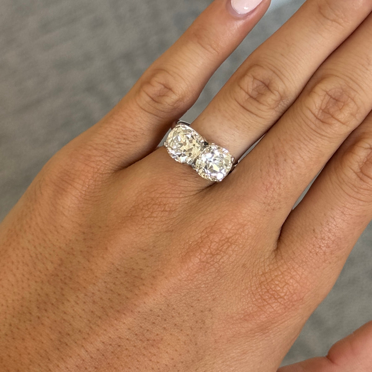 5.99ctw Old Mine Cut Diamond 2-Stone Platinum Ring