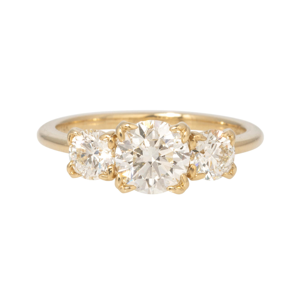 Round Diamond 14K Gold Three-Stone River Ring