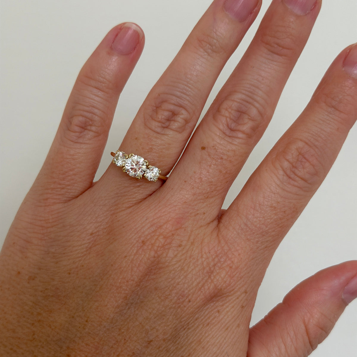 Round Diamond 14K Gold Three-Stone River Ring