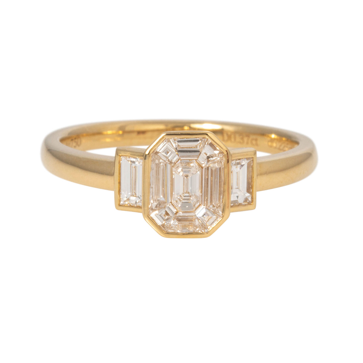 Diamond Mosaic Three-Stone 18K Yellow Gold Ring