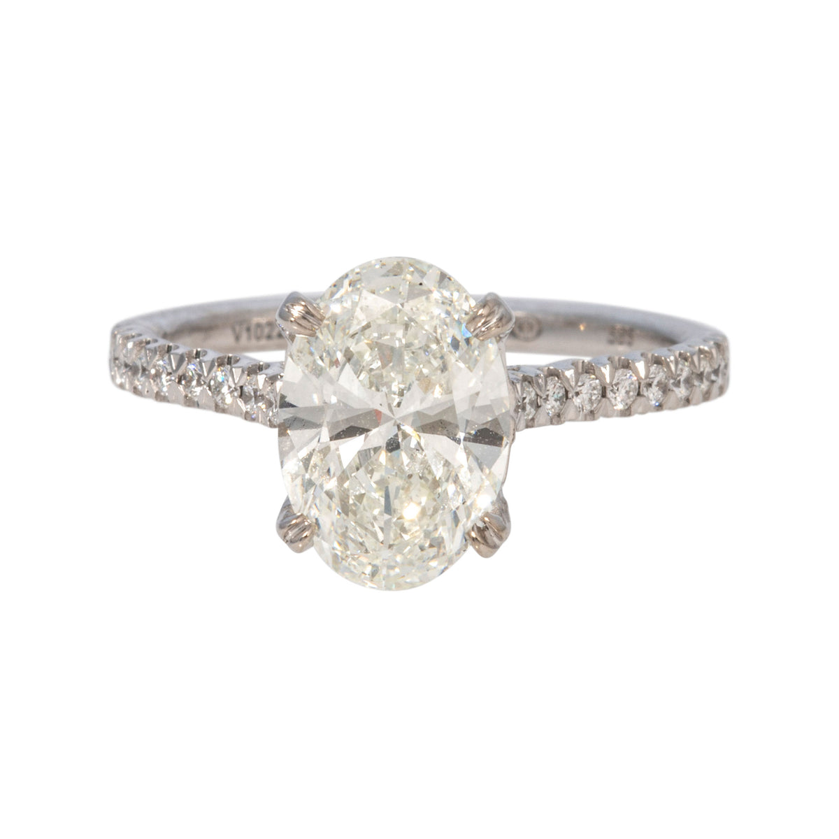 2ct J VS2 Oval Diamond Solitaire Side Pavé 14K White Gold Engagement Ring