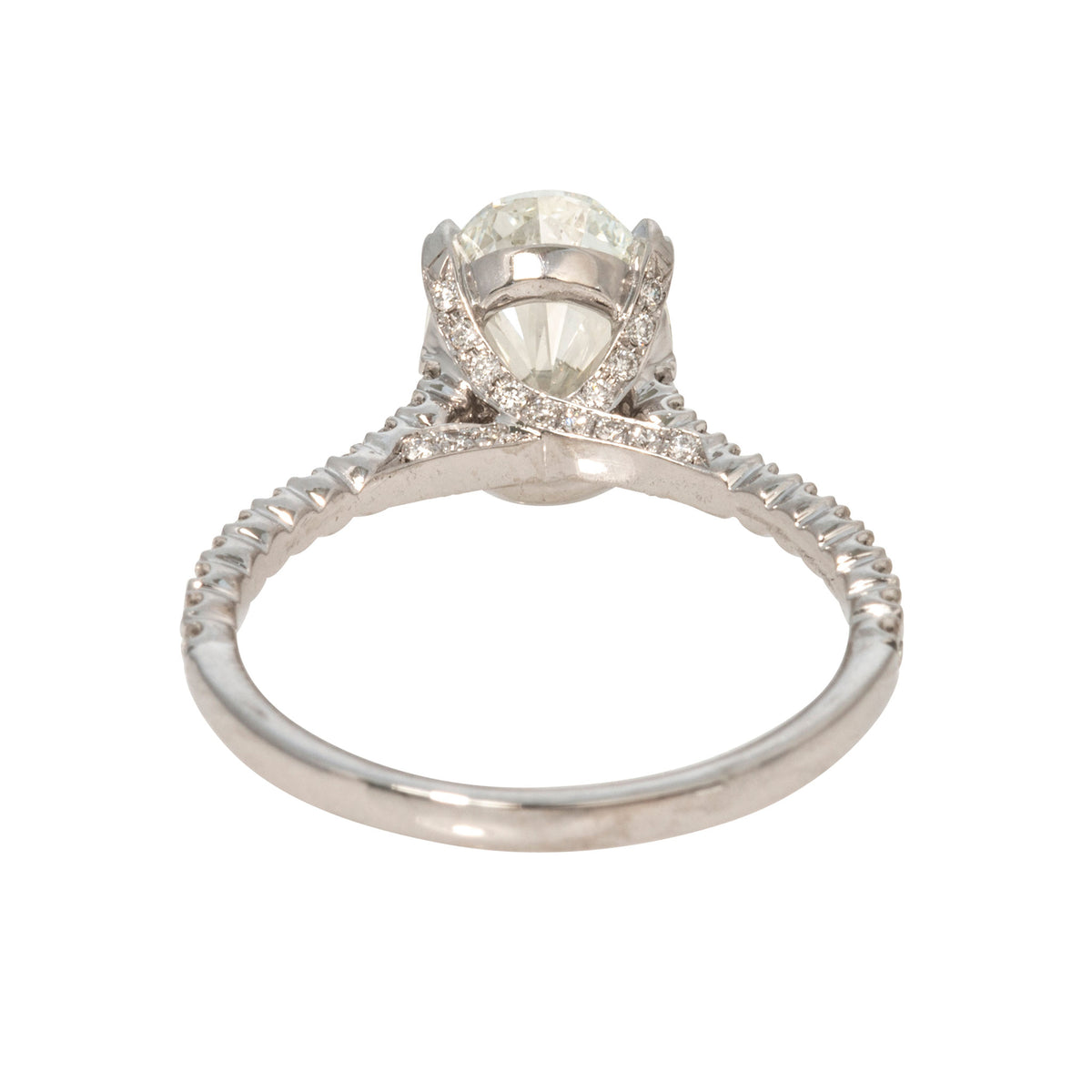 2ct J VS2 Oval Diamond Solitaire Side Pavé 14K White Gold Engagement Ring
