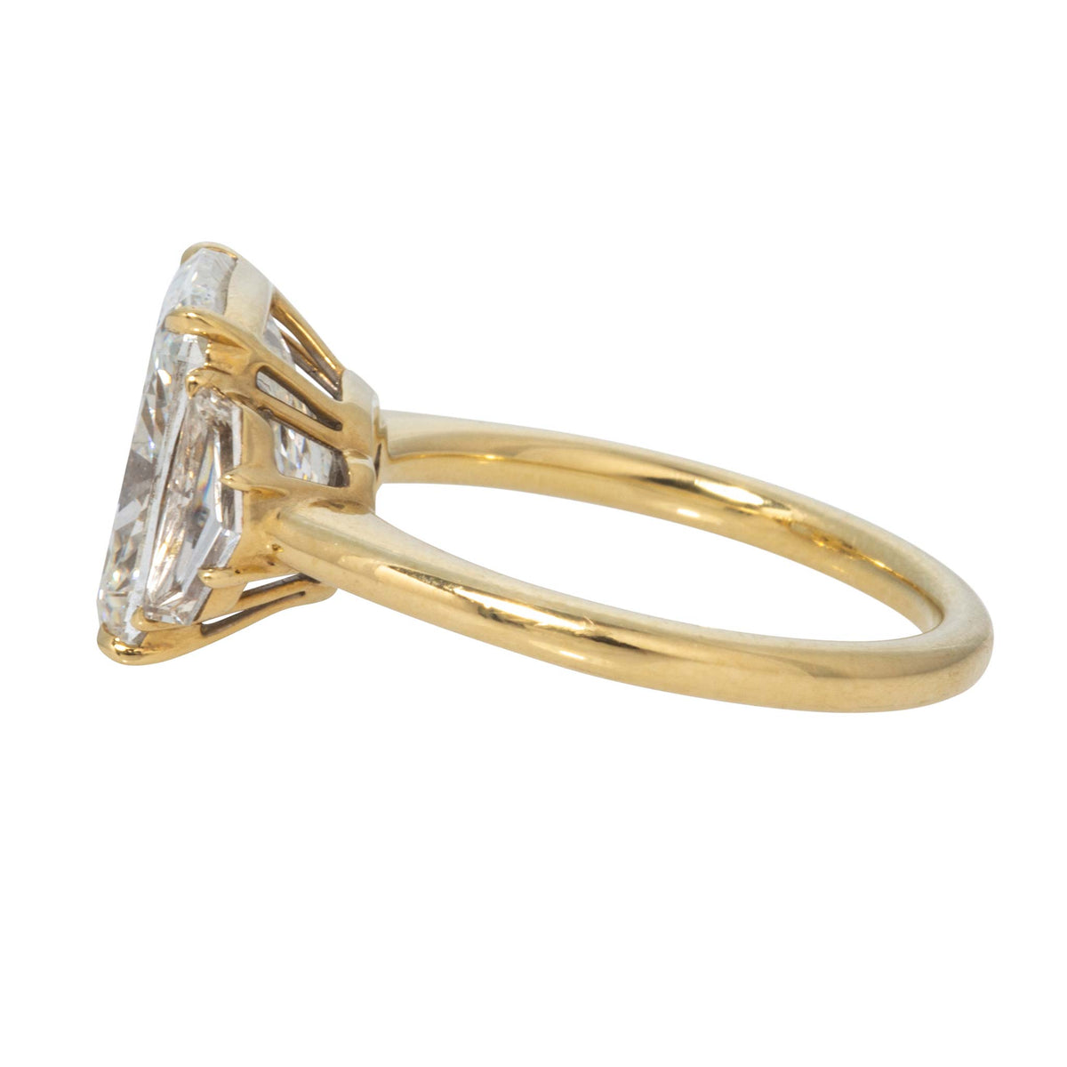 5ct Cushion Center & Cadillac Side Diamond Three-Stone 18K Gold Ring