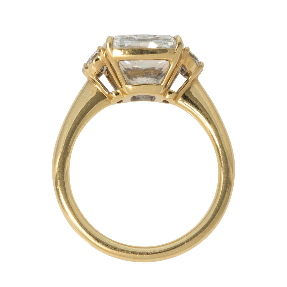 5ct Cushion Center & Cadillac Side Diamond Three-Stone 18K Gold Ring
