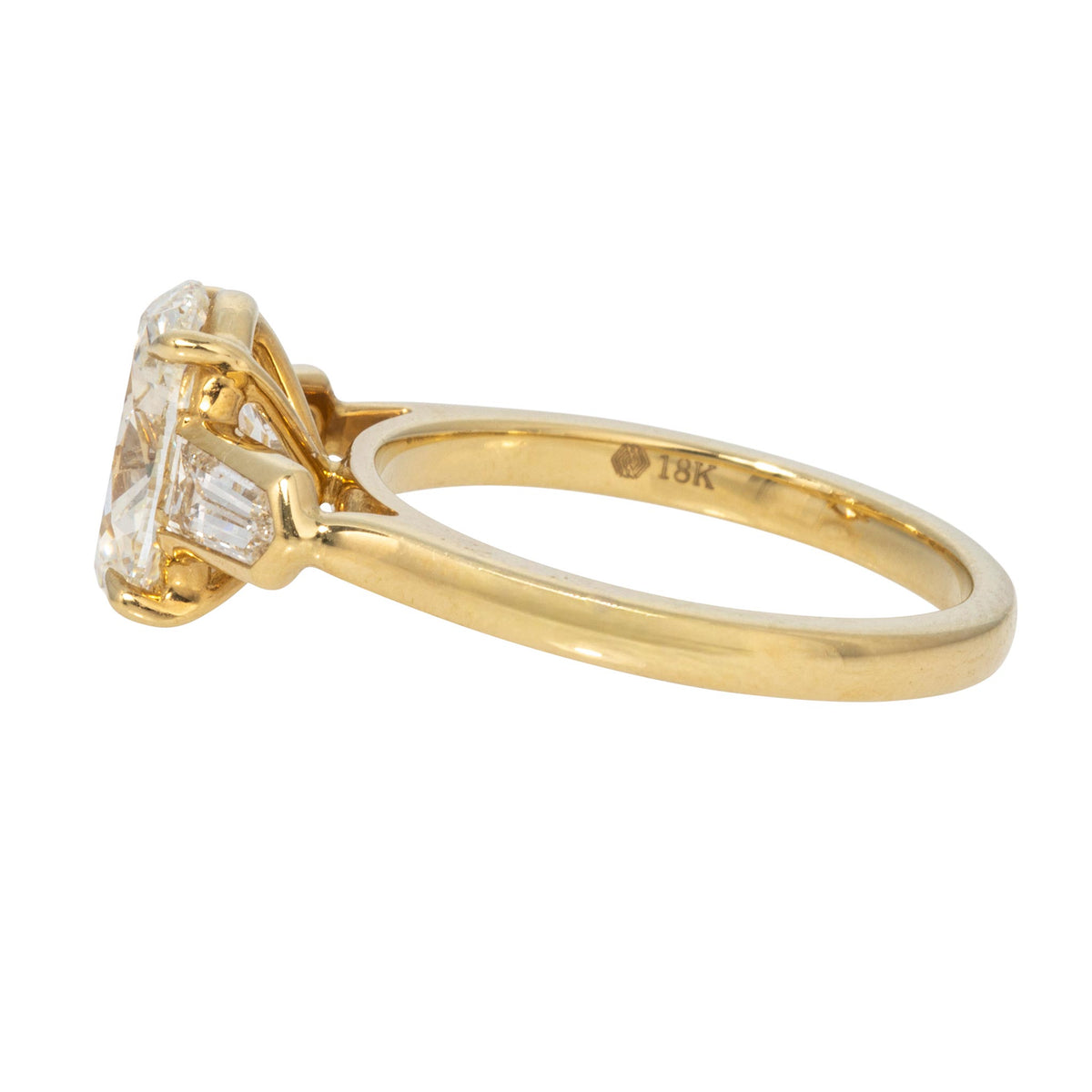2ctw Oval Center & Cadillac Side Diamond Three-Stone 18K Gold Ring