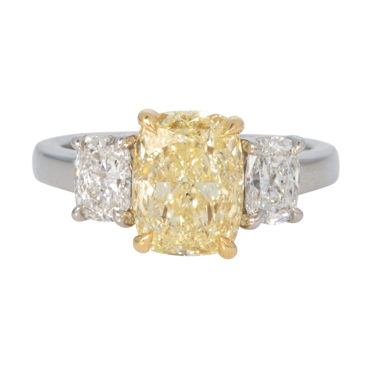 4ctw Cushion Diamond Three-Stone Two-Tone Engagement Ring