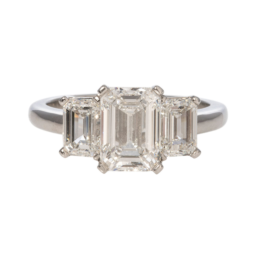 2ct Emerald Cut Diamond Three Stone Platinum Engagement Ring