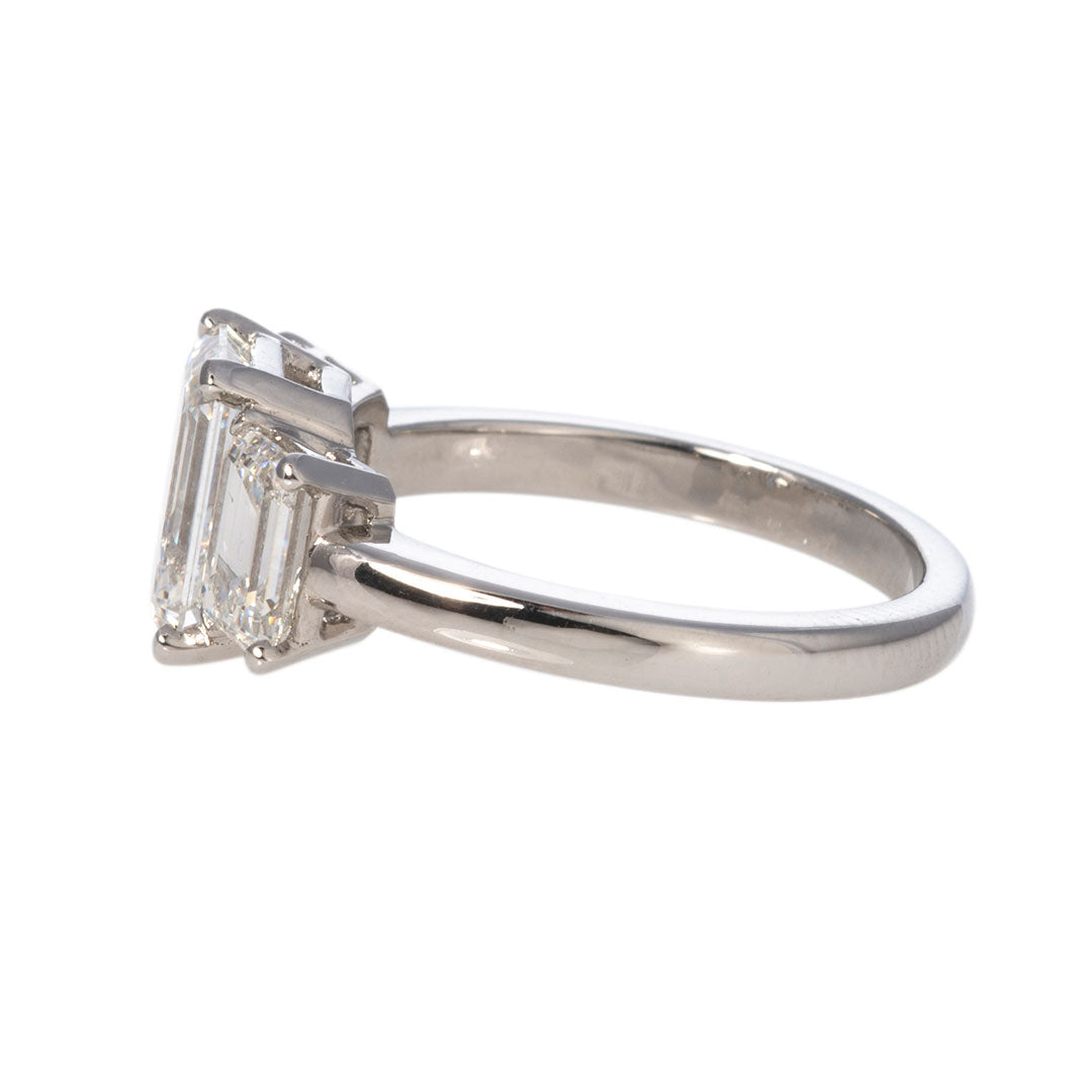 2ct Emerald Cut Diamond Three Stone Platinum Engagement Ring