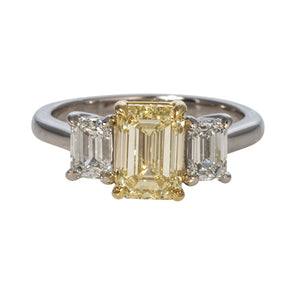 2ct Emerald Cut Yellow Diamond Three Stone Ring
