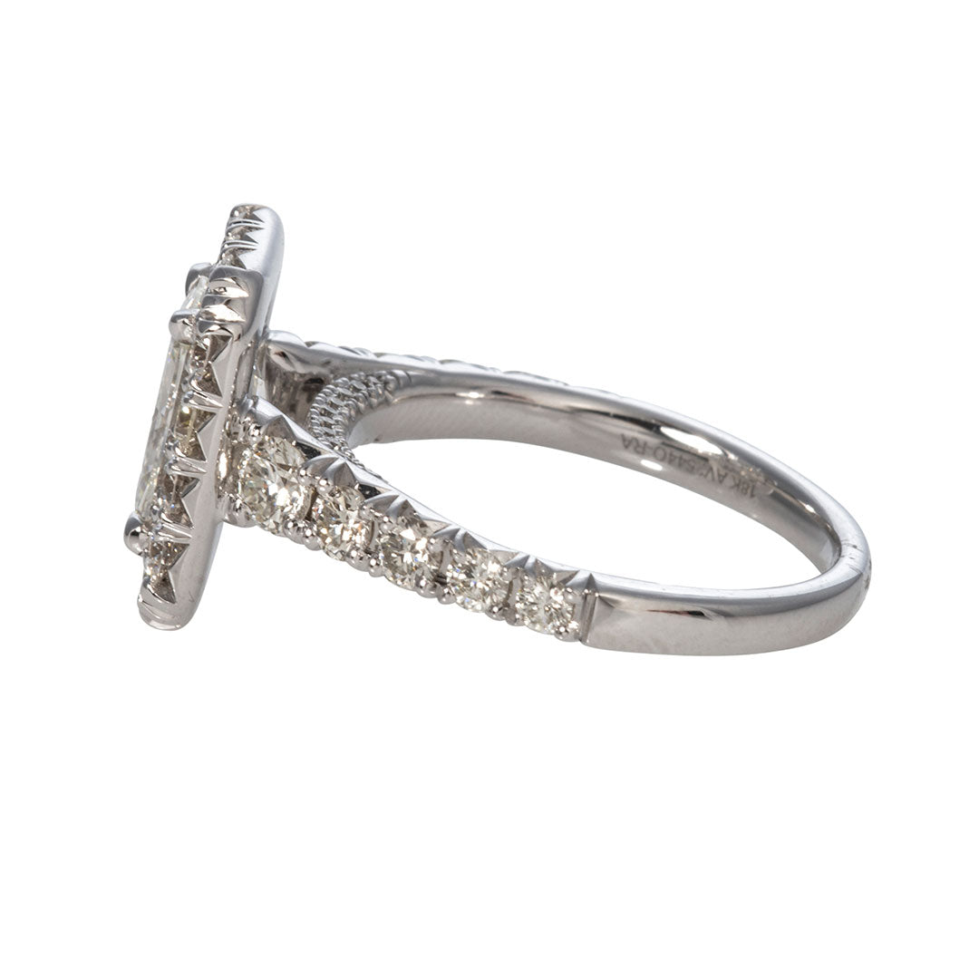Henri Daussi Radiant Diamond Pavé Halo 18K Gold Engagement Ring