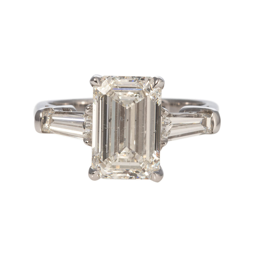 3ct Emerald Cut Diamond Three Stone 14K White Gold Ring