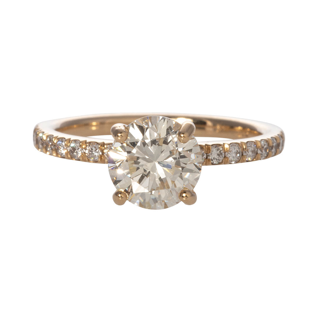 1.5ct Round Diamond Solitaire Pavé 14K Gold Engagement Ring