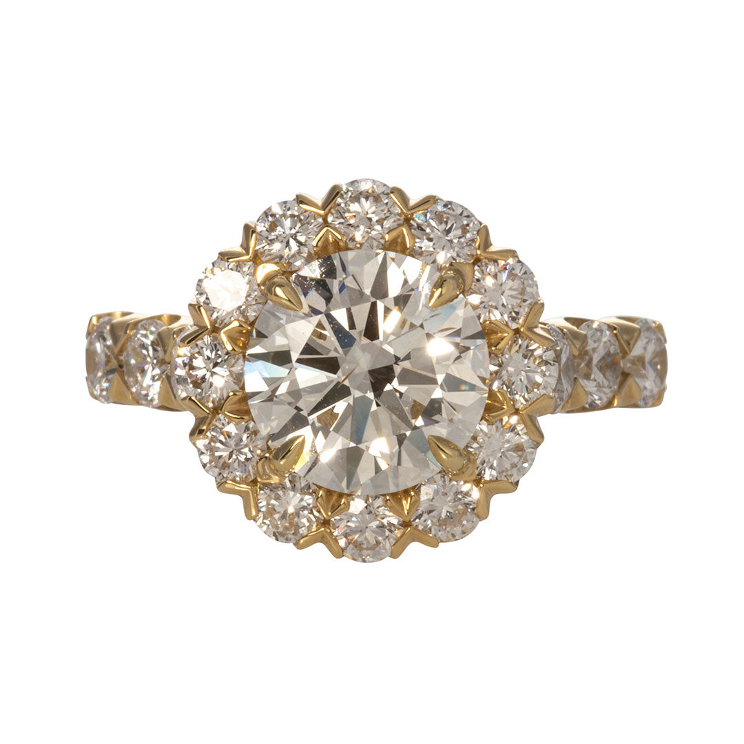3.41ct Round Brilliant Diamond Cluster 18K Gold Engagement Ring