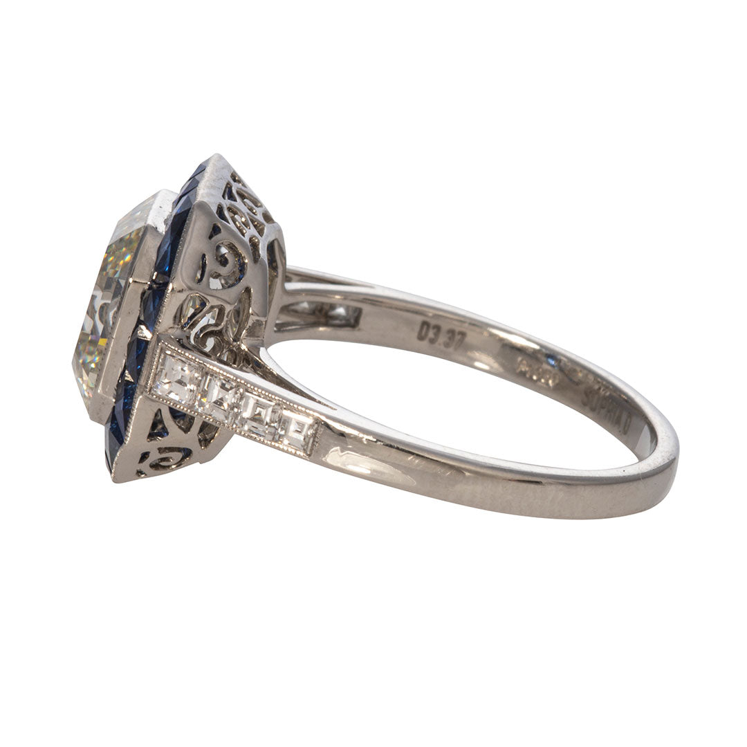 Art Deco Style Diamond & Sapphire Platinum Engagement Ring
