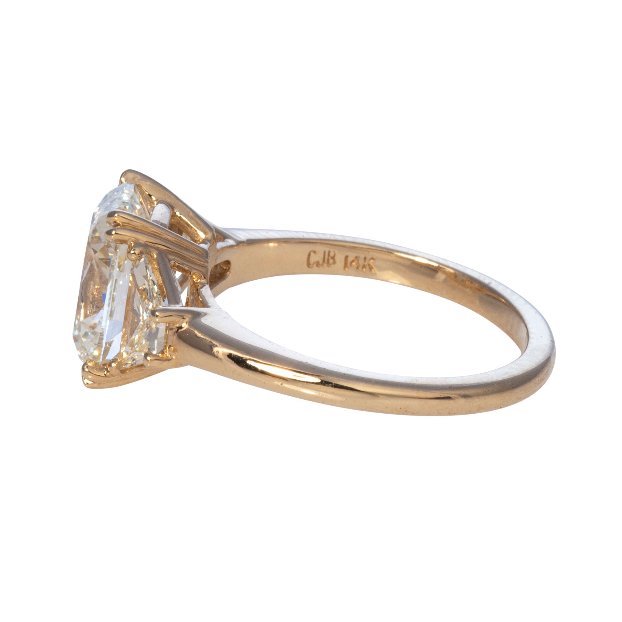 3ct Cushion Diamond Three Stone 14K Gold Engagement Ring