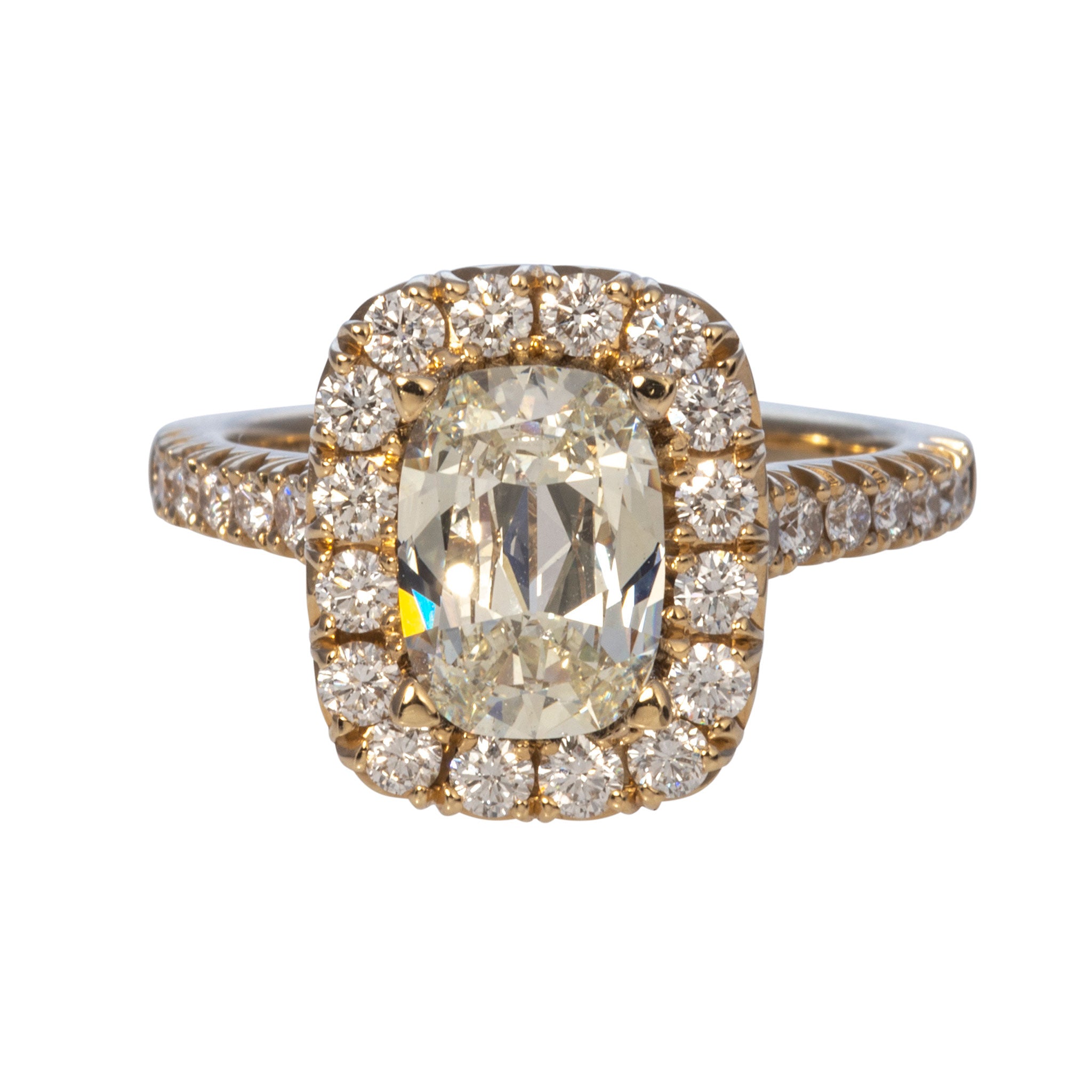 Cushion Brilliant Diamond Pavé Halo 14K Gold Engagement Ring