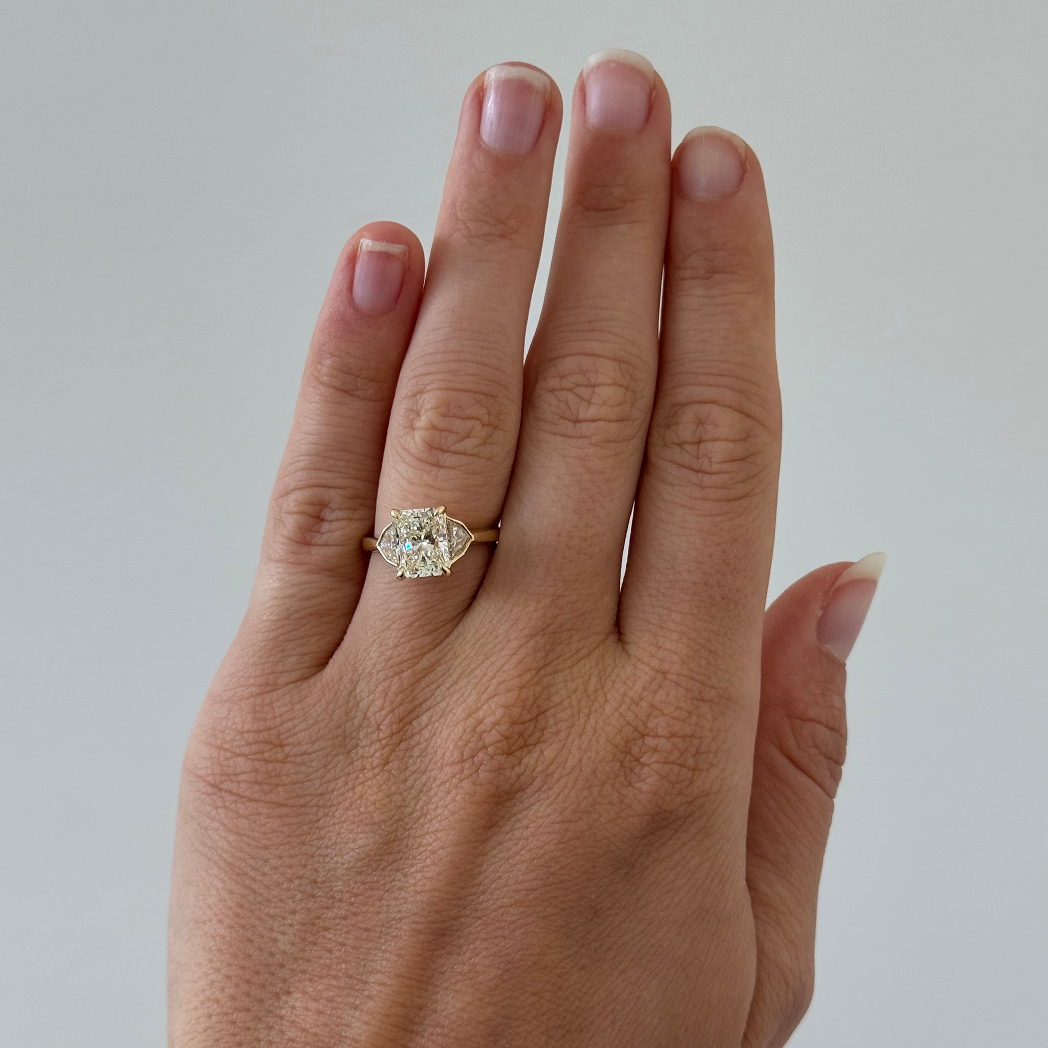 3ctw Radiant & Epaulette Diamond Three-Stone 18K Gold Ring