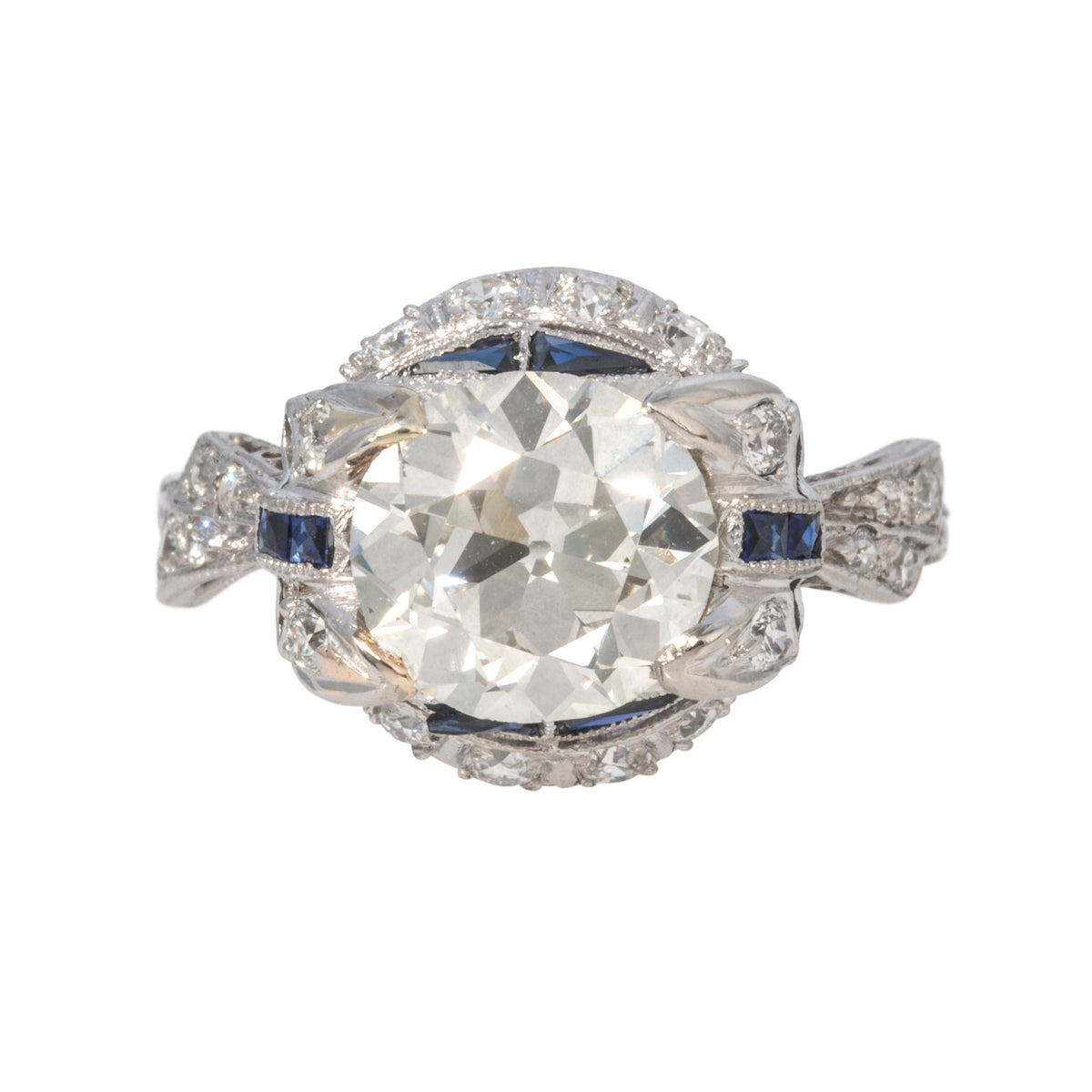 Art Deco Style 2.12ct Diamond & Sapphire Platinum Bow Tie Ring