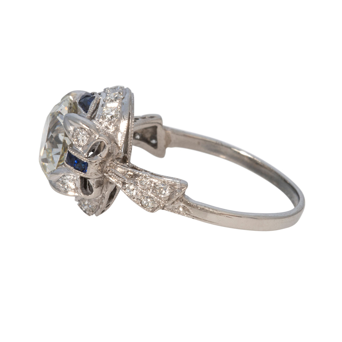 Art Deco Style 2.12ct Diamond & Sapphire Platinum Bow Tie Ring