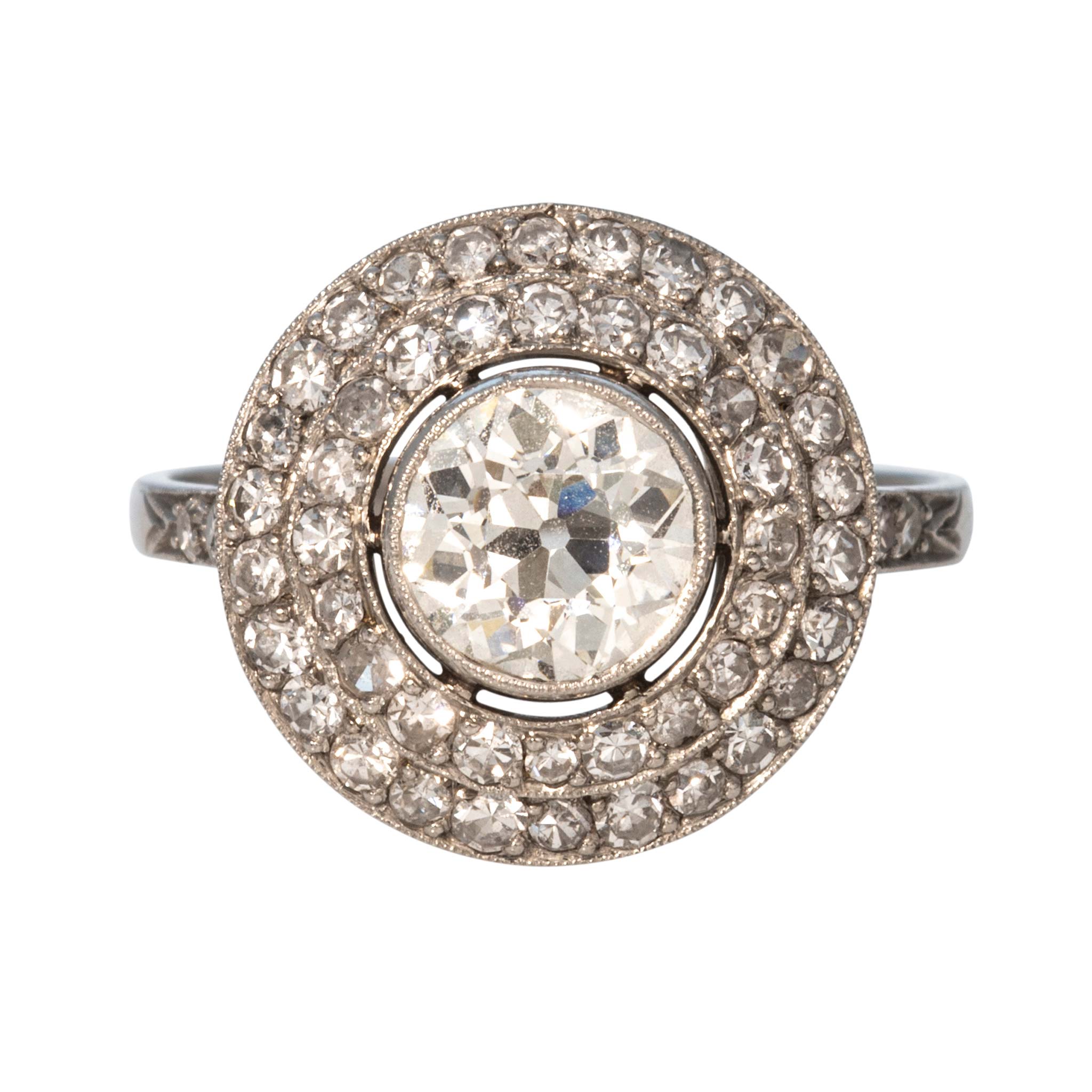 Art Deco Style 1.10ct Old Mine Diamond Center Halo Platinum Ring