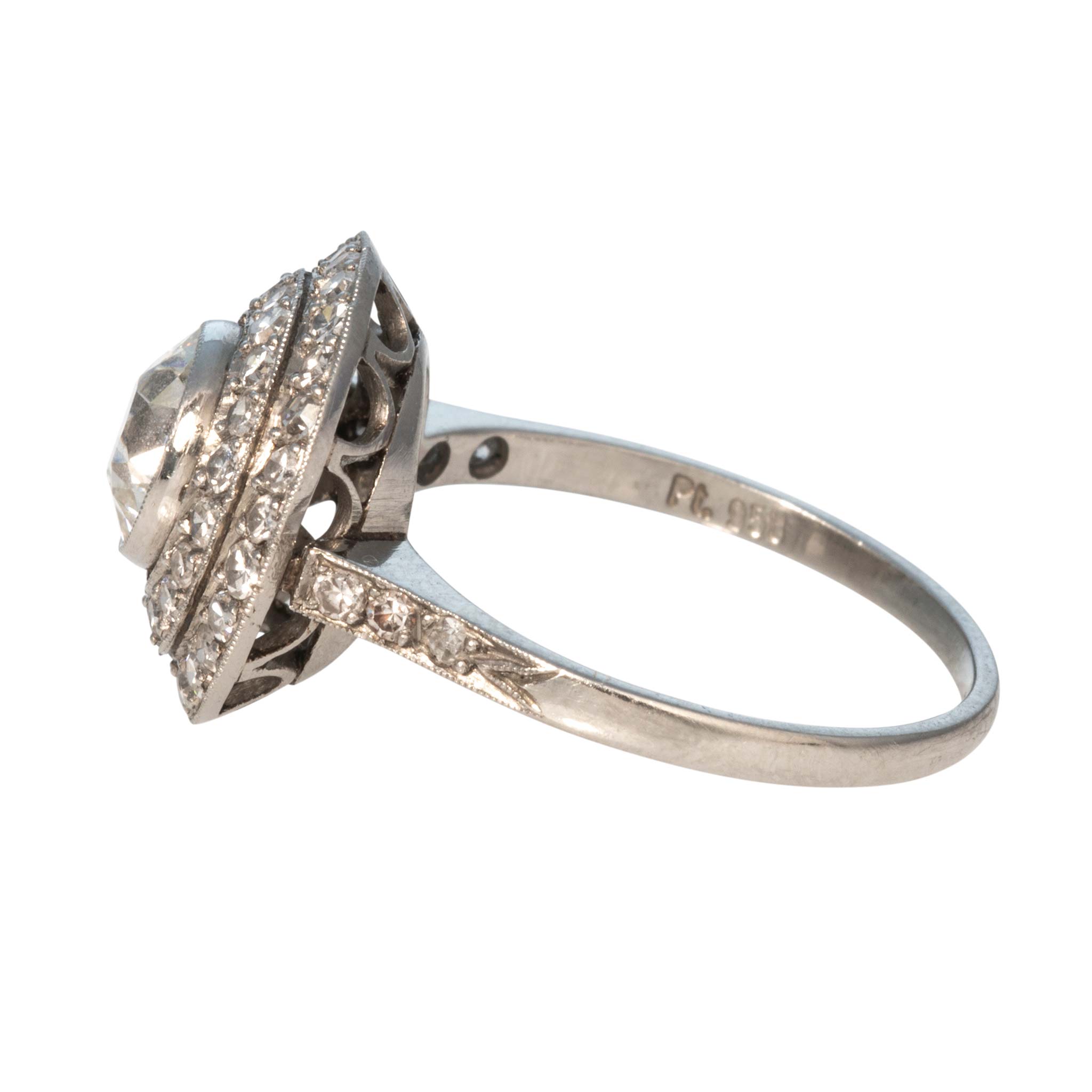 Art Deco Style 1.10ct Old Mine Diamond Center Halo Platinum Ring