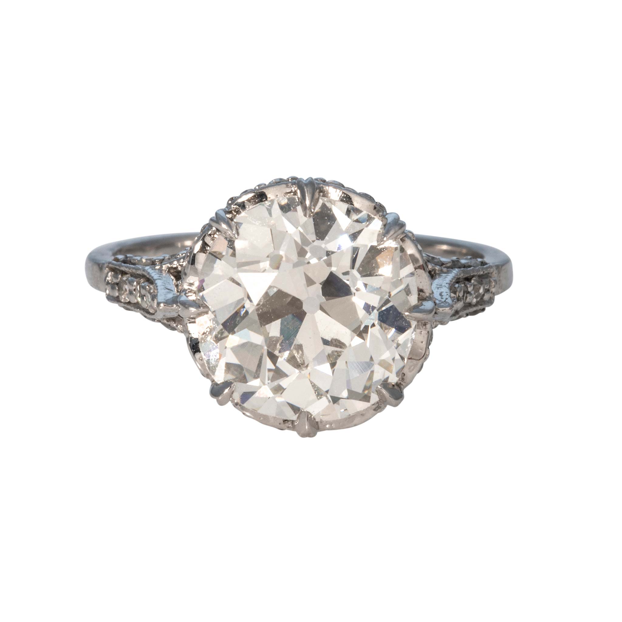 Estate 3.82ct J SI1 Old European Diamond Platinum Engagement Ring