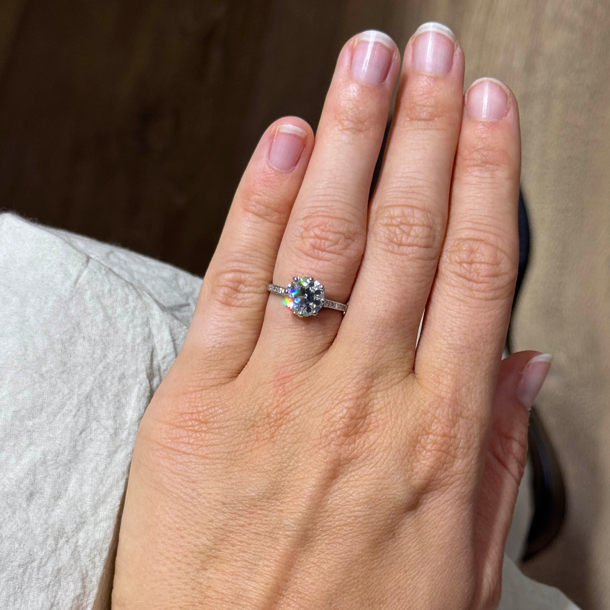 Estate 2ct K SI1 Old European Diamond Platinum Engagement Ring