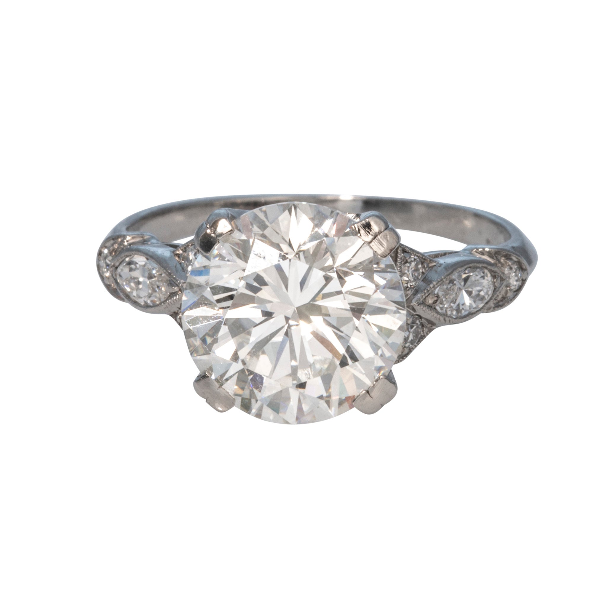 Art Deco Style 3.64ct Center Diamond Platinum Engagement Ring