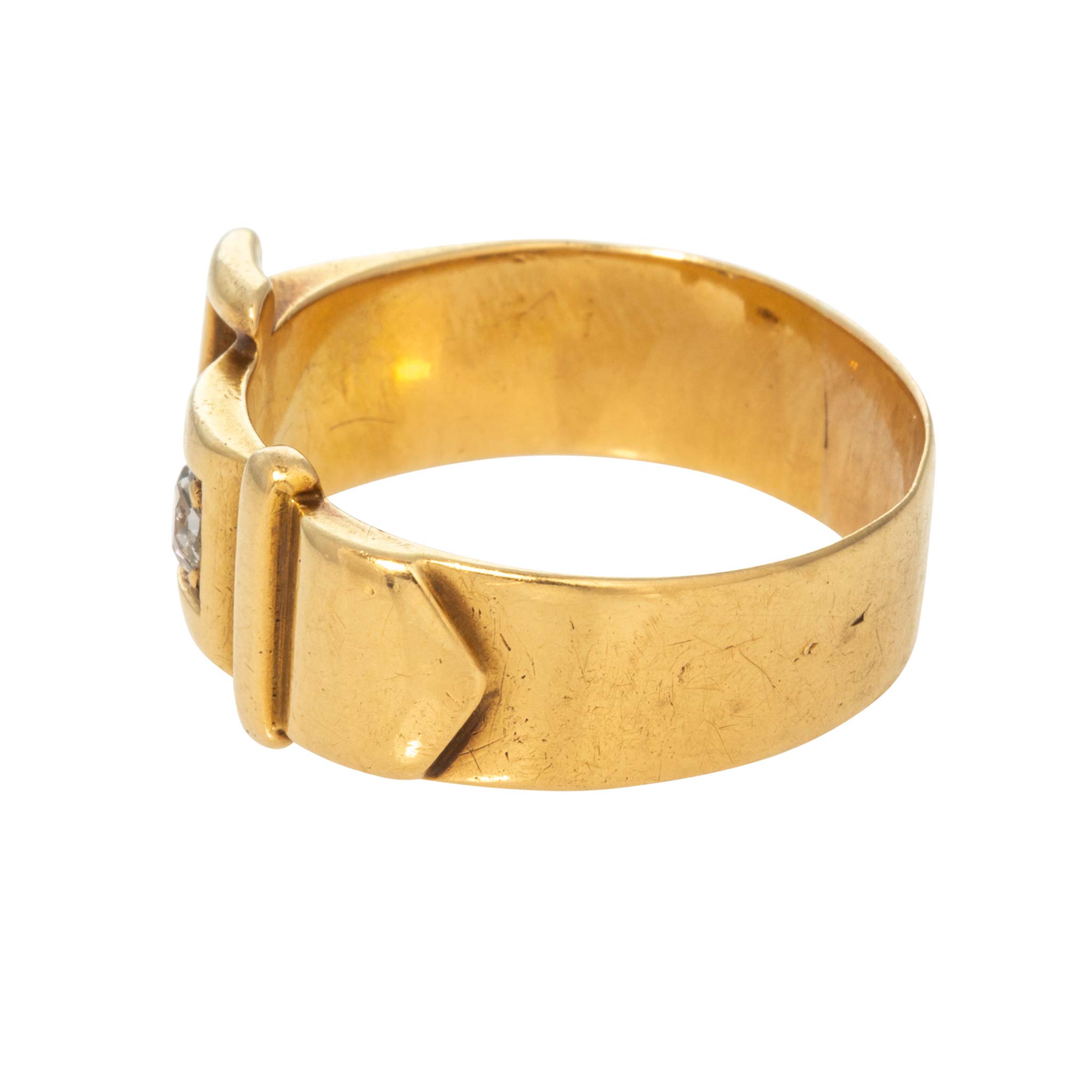 Victorian Diamond 18K Yellow Gold Buckle Ring