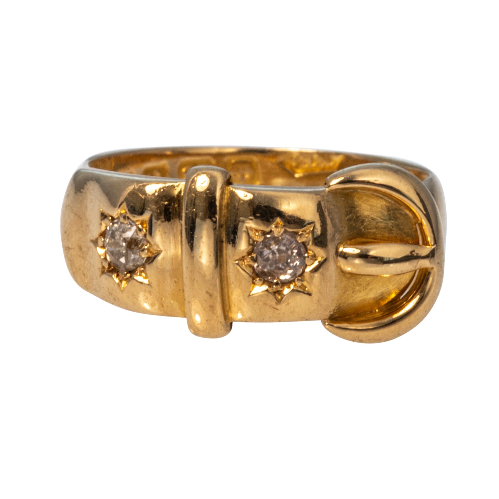 Victorian Diamond 2-Stone 18K Yellow Gold Buckle Ring