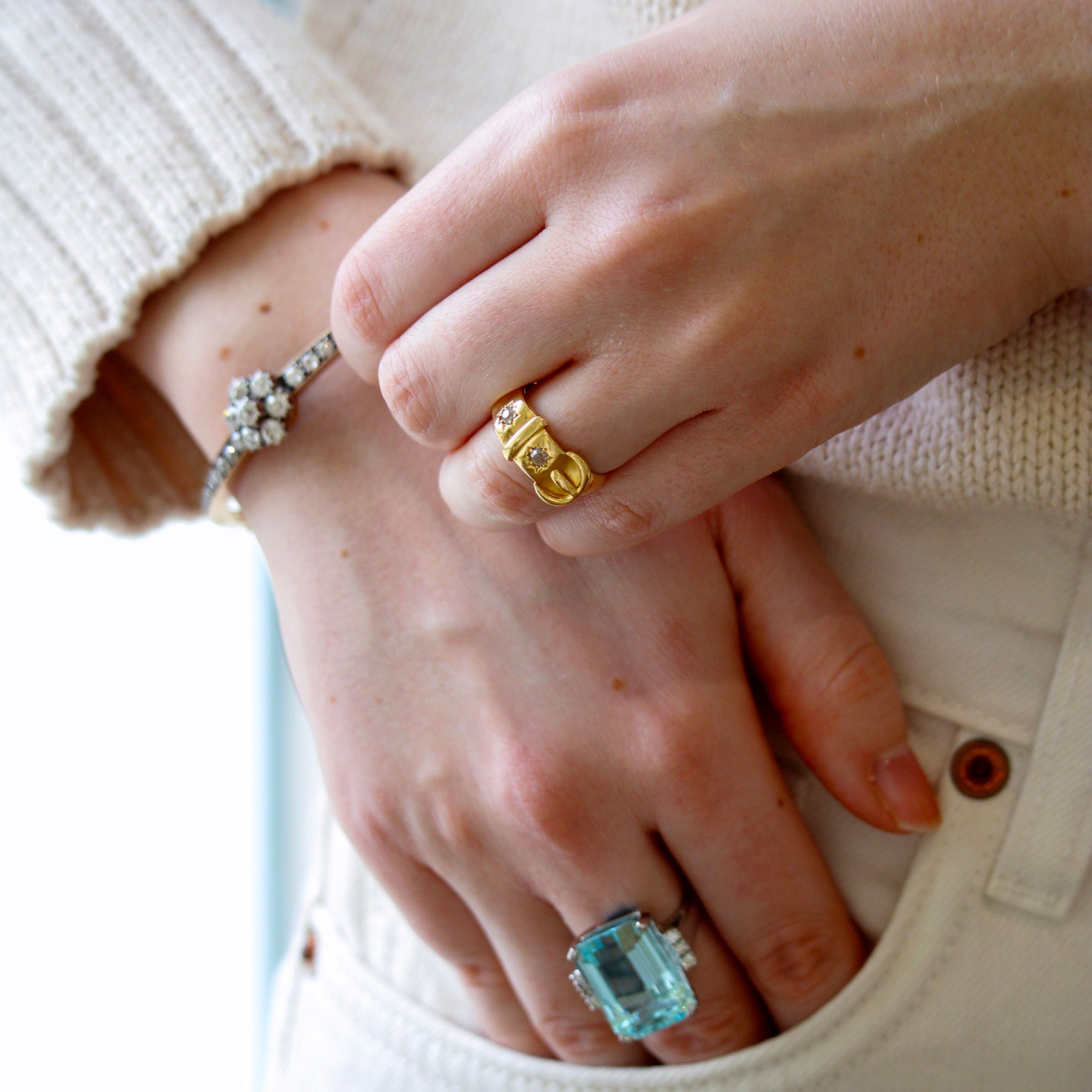 Victorian Diamond 2-Stone 18K Yellow Gold Buckle Ring