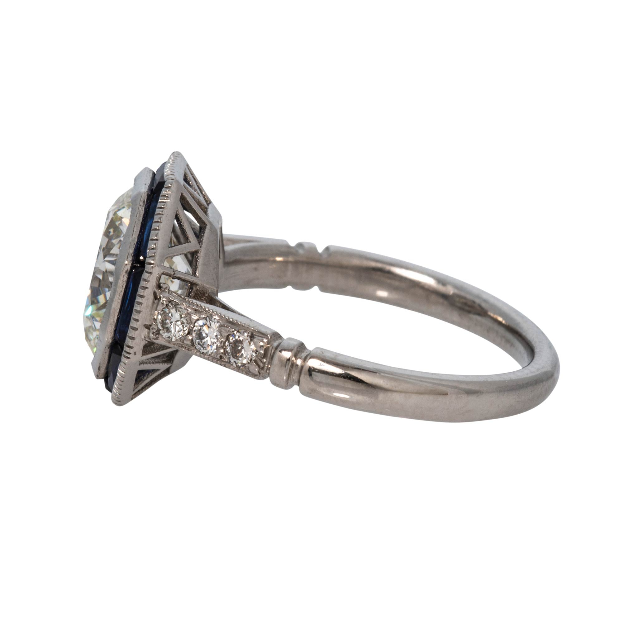 Art Deco Style 3ct Diamond & Sapphire Halo Platinum Ring