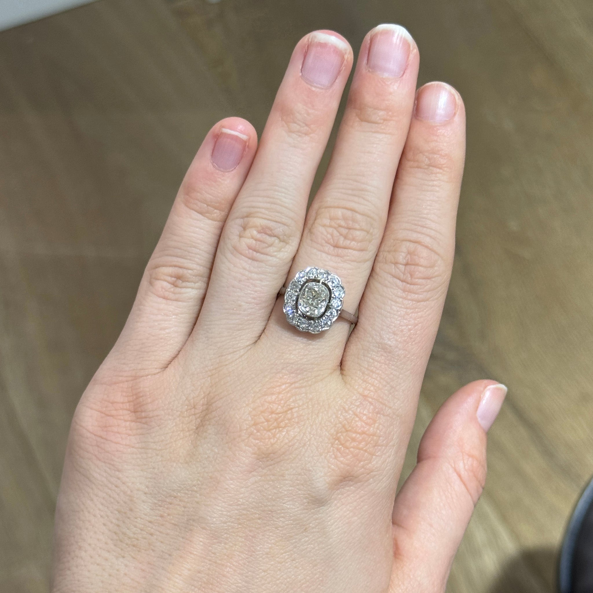 Art Deco Style 2.21ctw Old Mine Diamond Platinum Cluster Ring