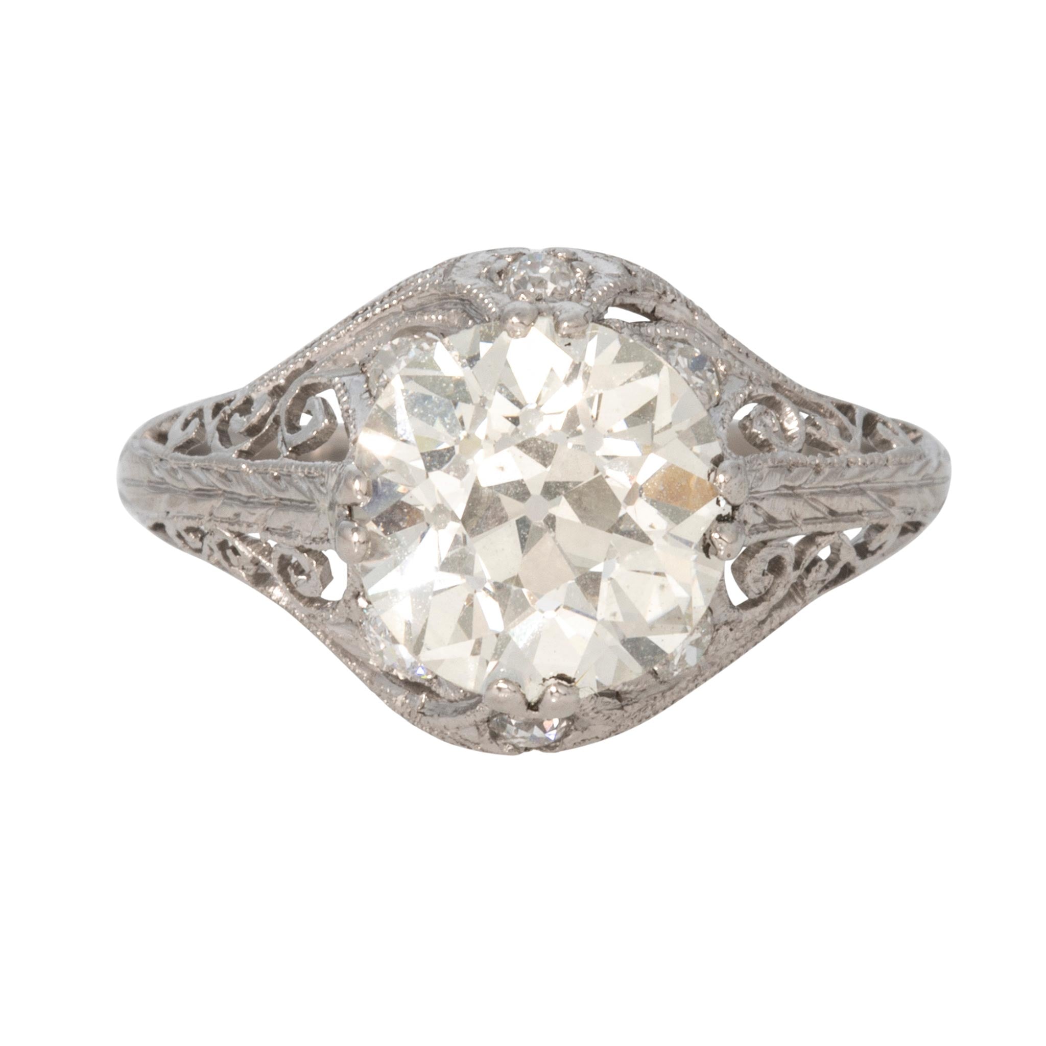 Art Deco Style 2.69ct Old European Cut Diamond Center Platinum Ring