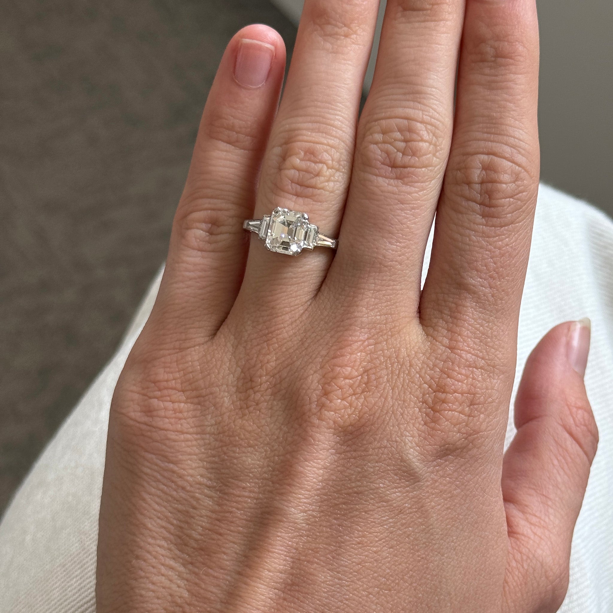 Estate 2ct Emerald-Cut Center & .49ctw Side Diamond Platinum Ring