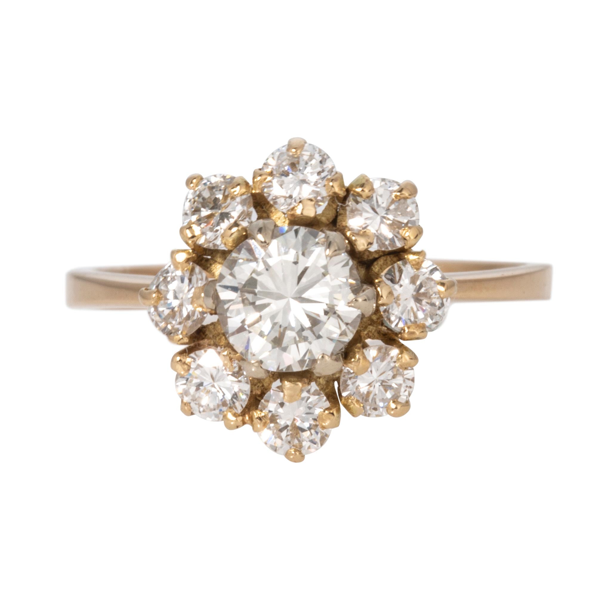 Estate 1.53ctw Diamond Cluster 18K Yellow Gold Ring
