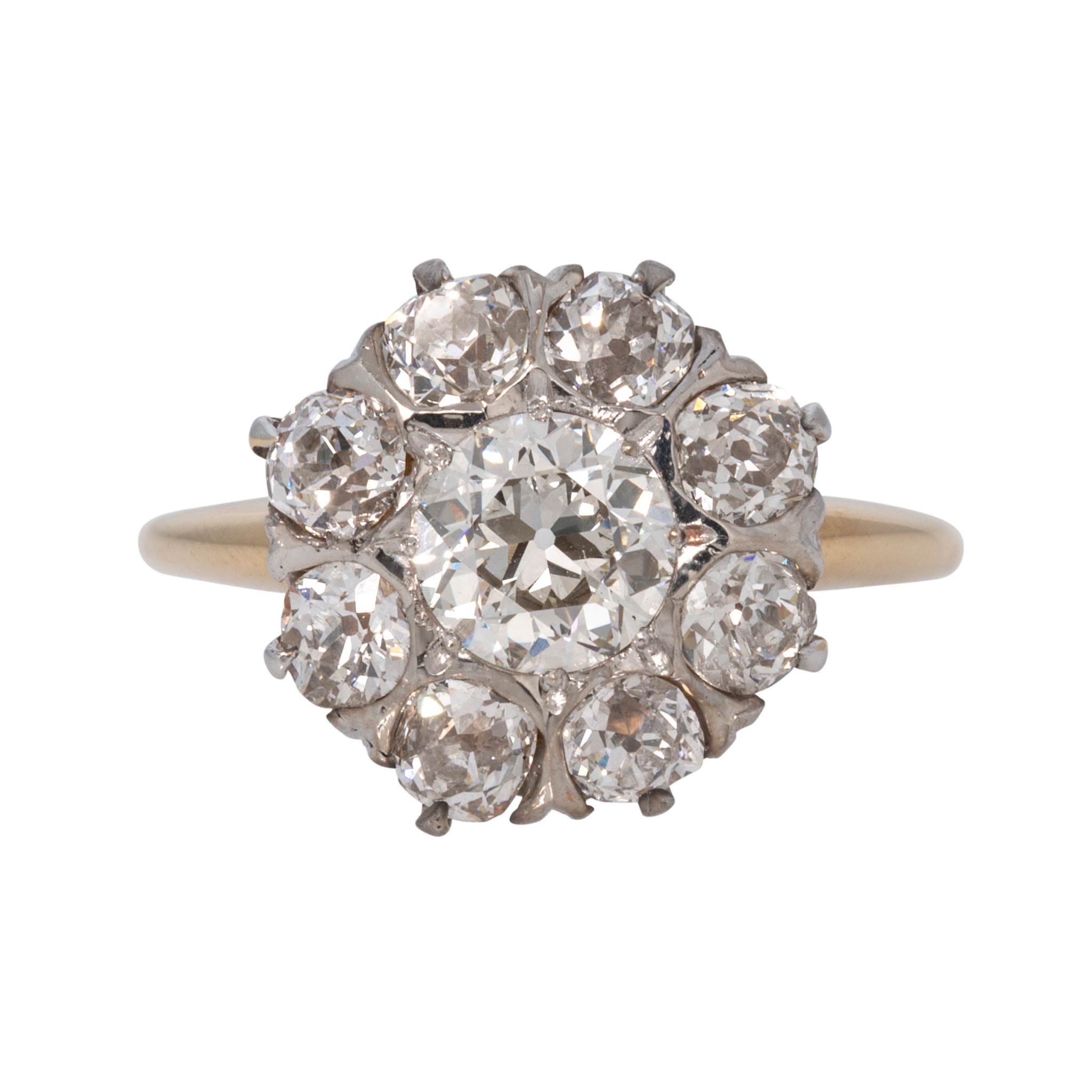 Victorian-Style Old European Cut Diamond Cluster 14K Gold Ring