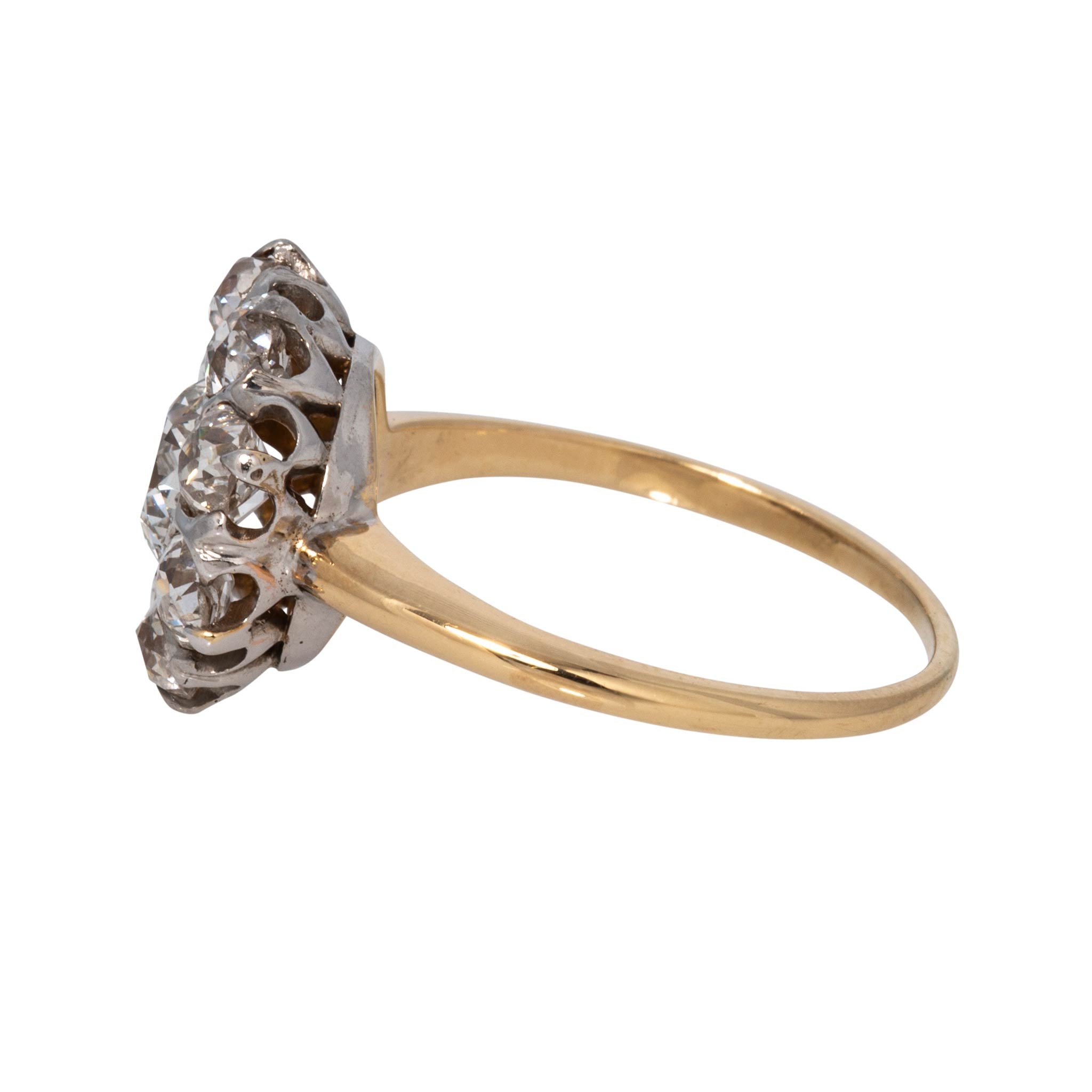 Victorian-Style Old European Cut Diamond Cluster 14K Gold Ring