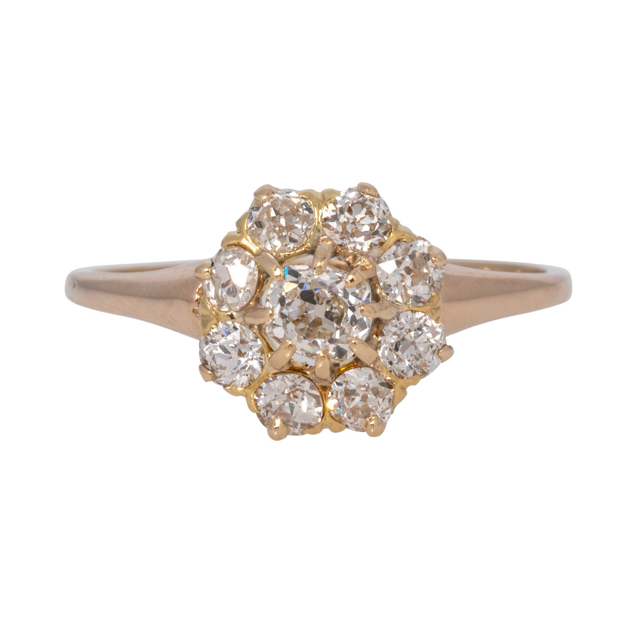 Victorian-Style Old Mine Cut Diamond Cluster 14K Yellow Gold Ring