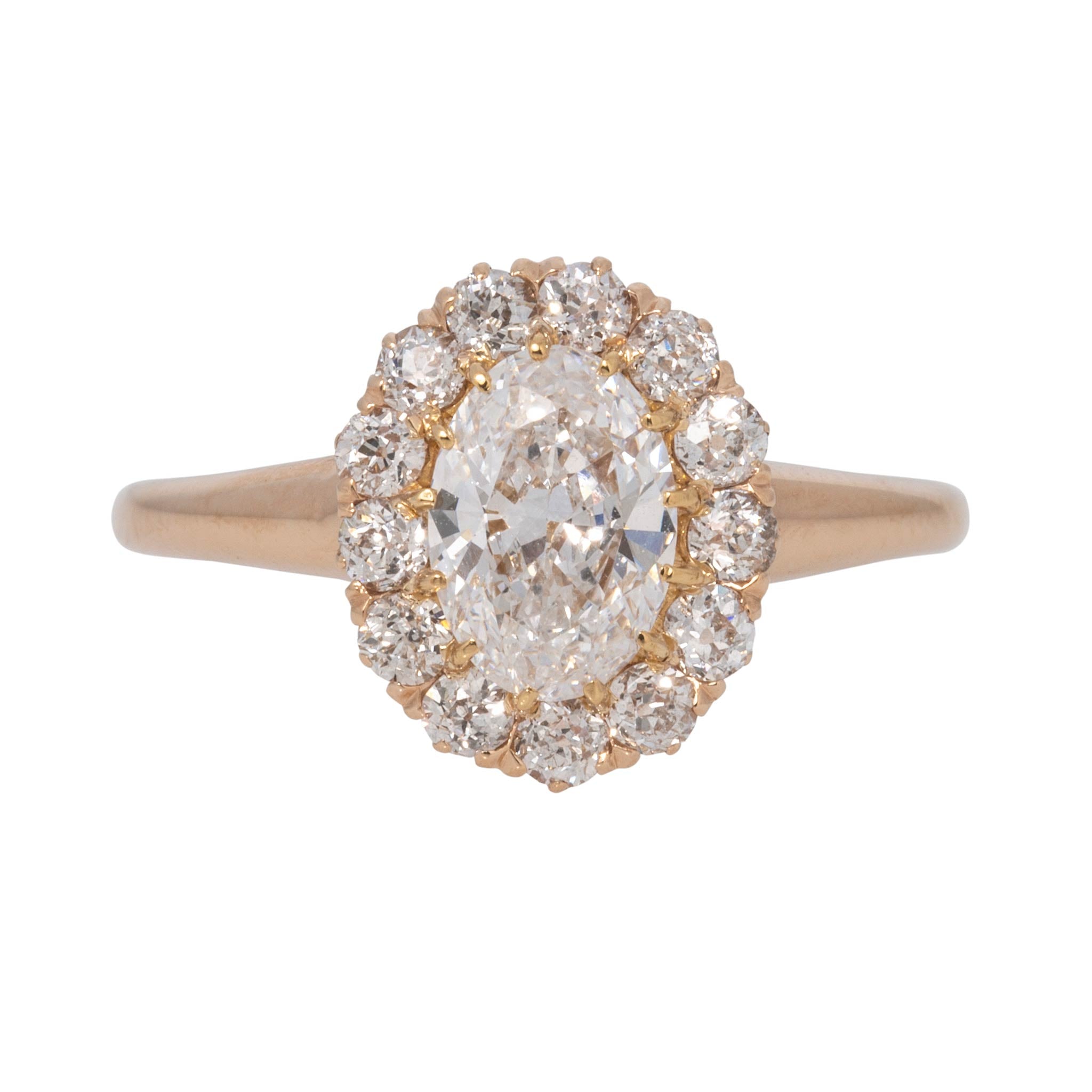 Victorian-Style Oval Diamond Cluster 14K Yellow Gold Ring
