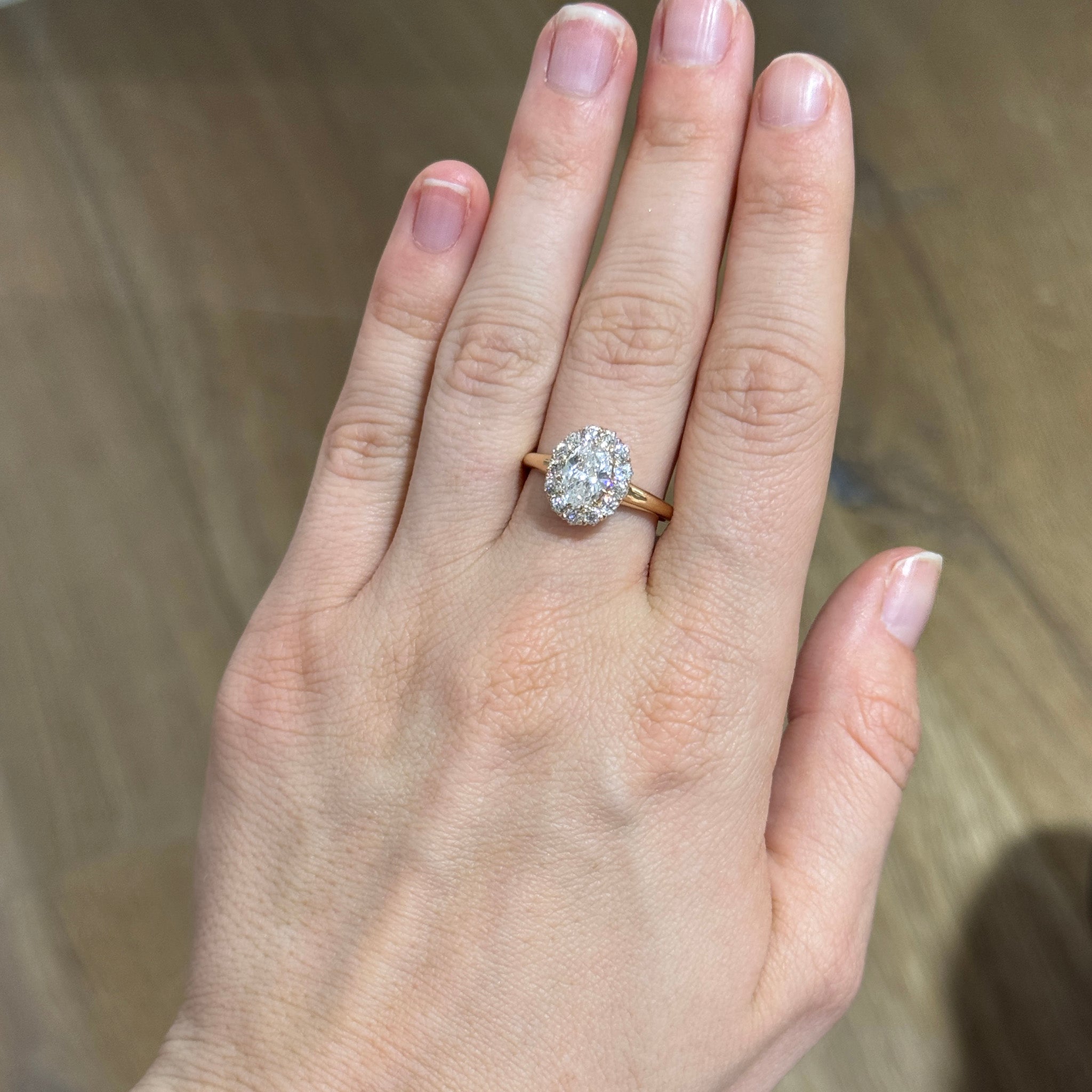 Victorian-Style Oval Diamond Cluster 14K Yellow Gold Ring