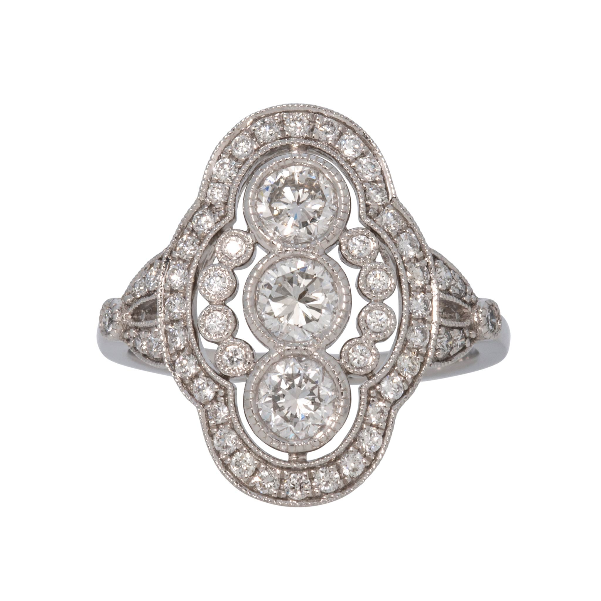 Art Deco Style 1.09ctw Diamond Platinum Dinner Ring