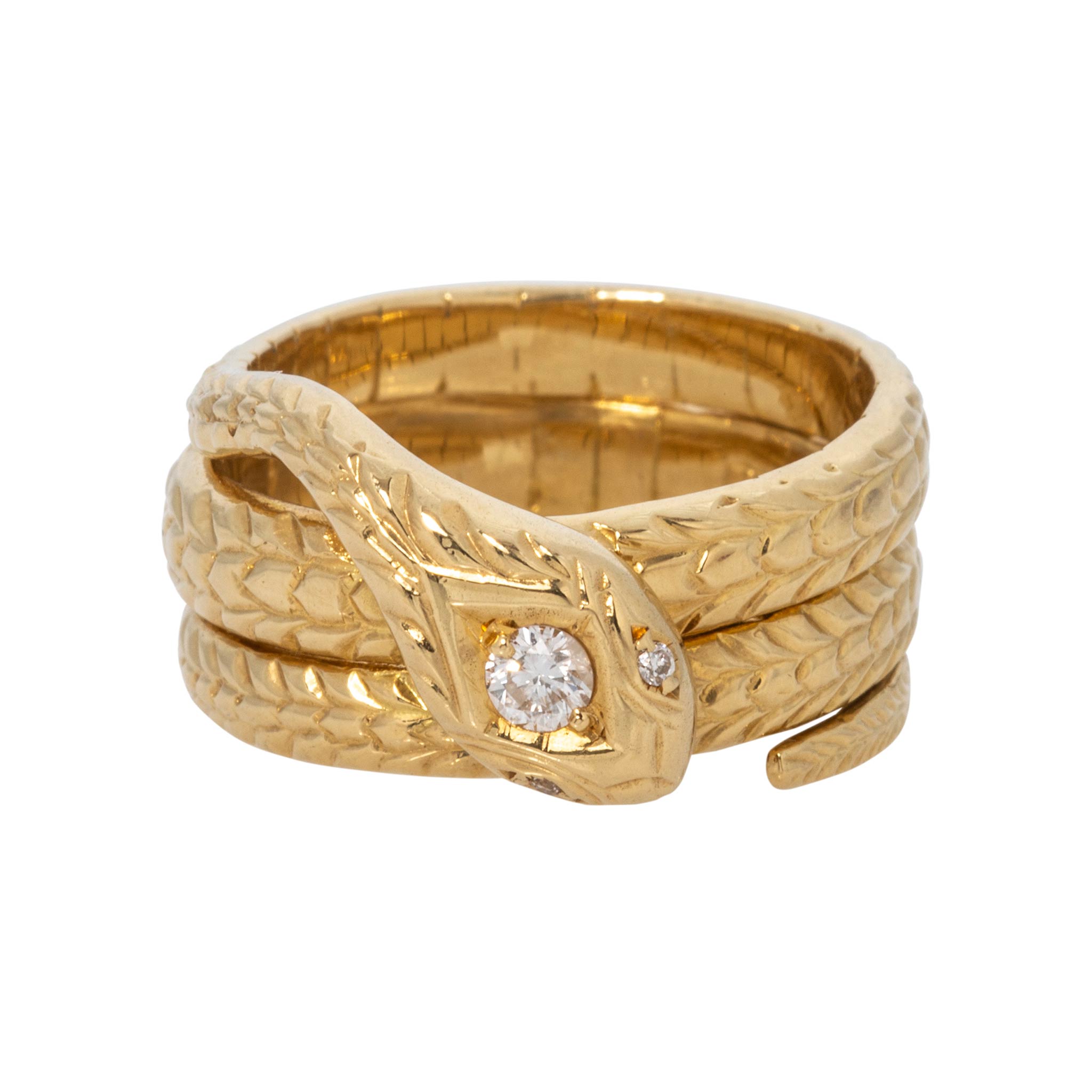 Vintage Diamond 18K Yellow Gold Snake Ring
