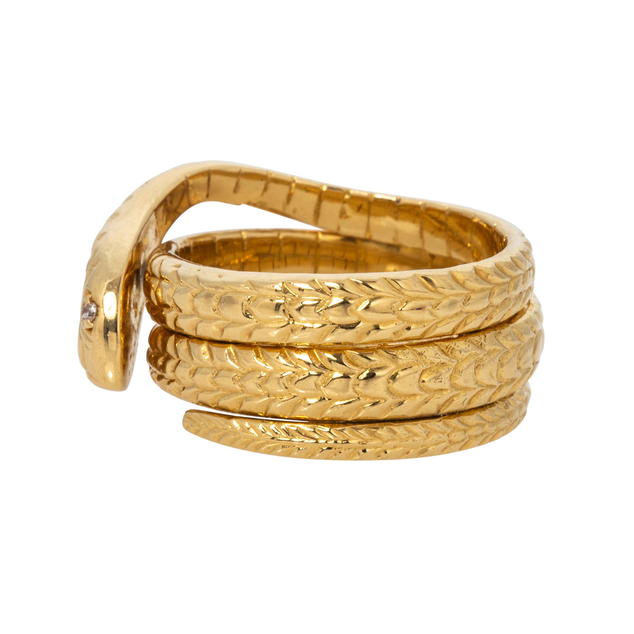 Vintage Diamond 18K Yellow Gold Snake Ring