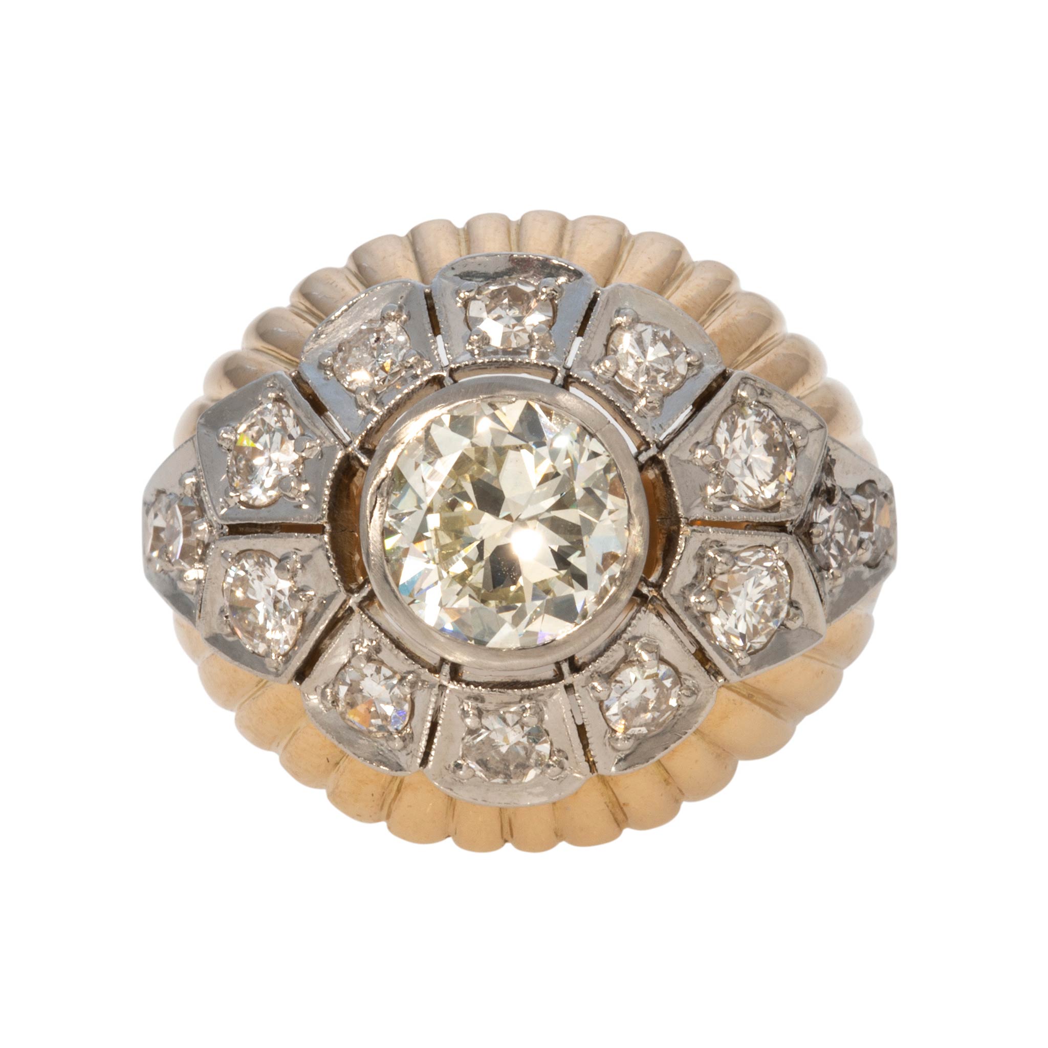 Art Deco Style 2.20ctw Diamond Platinum 18K Gold Dome Ring