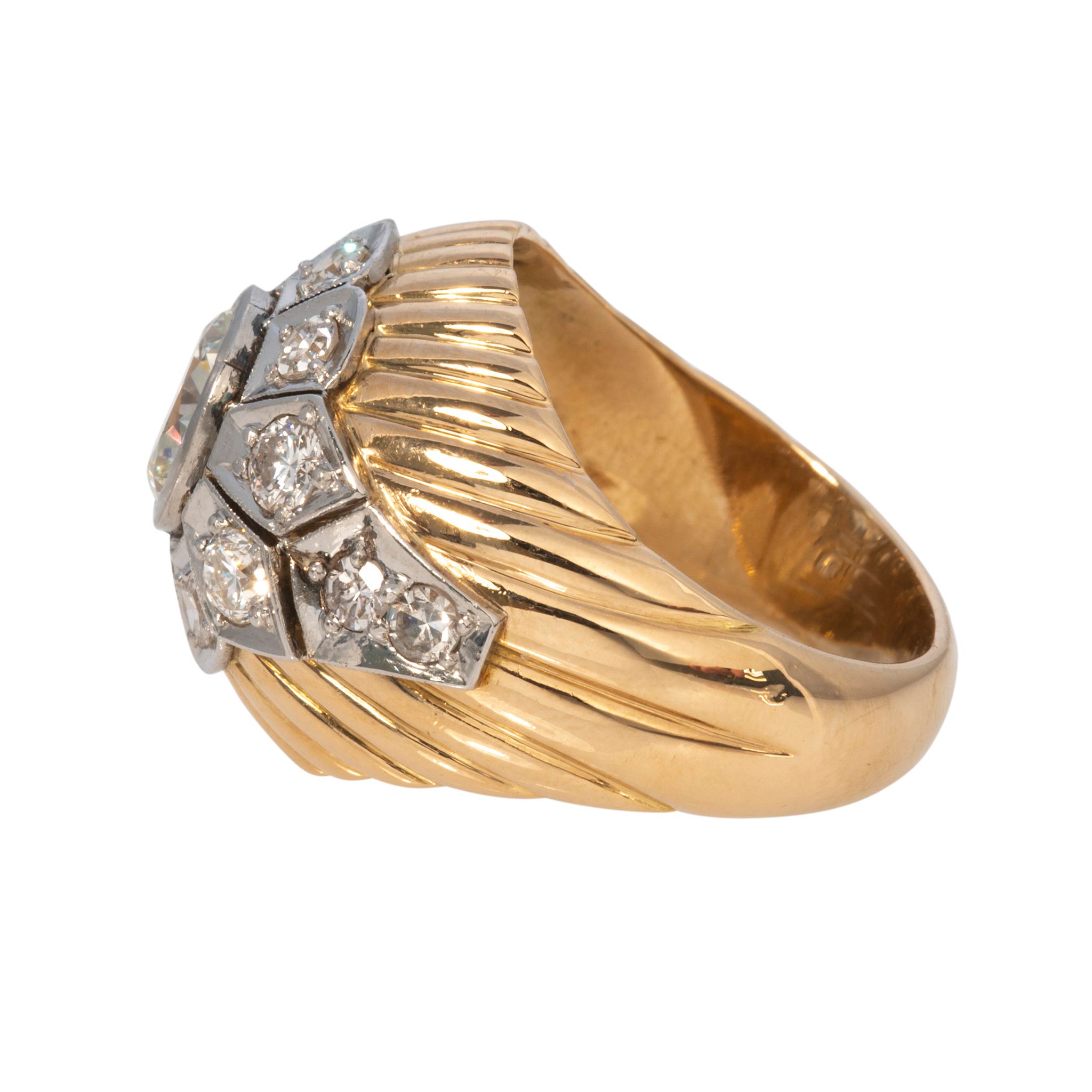 Art Deco Style 2.20ctw Diamond Platinum 18K Gold Dome Ring
