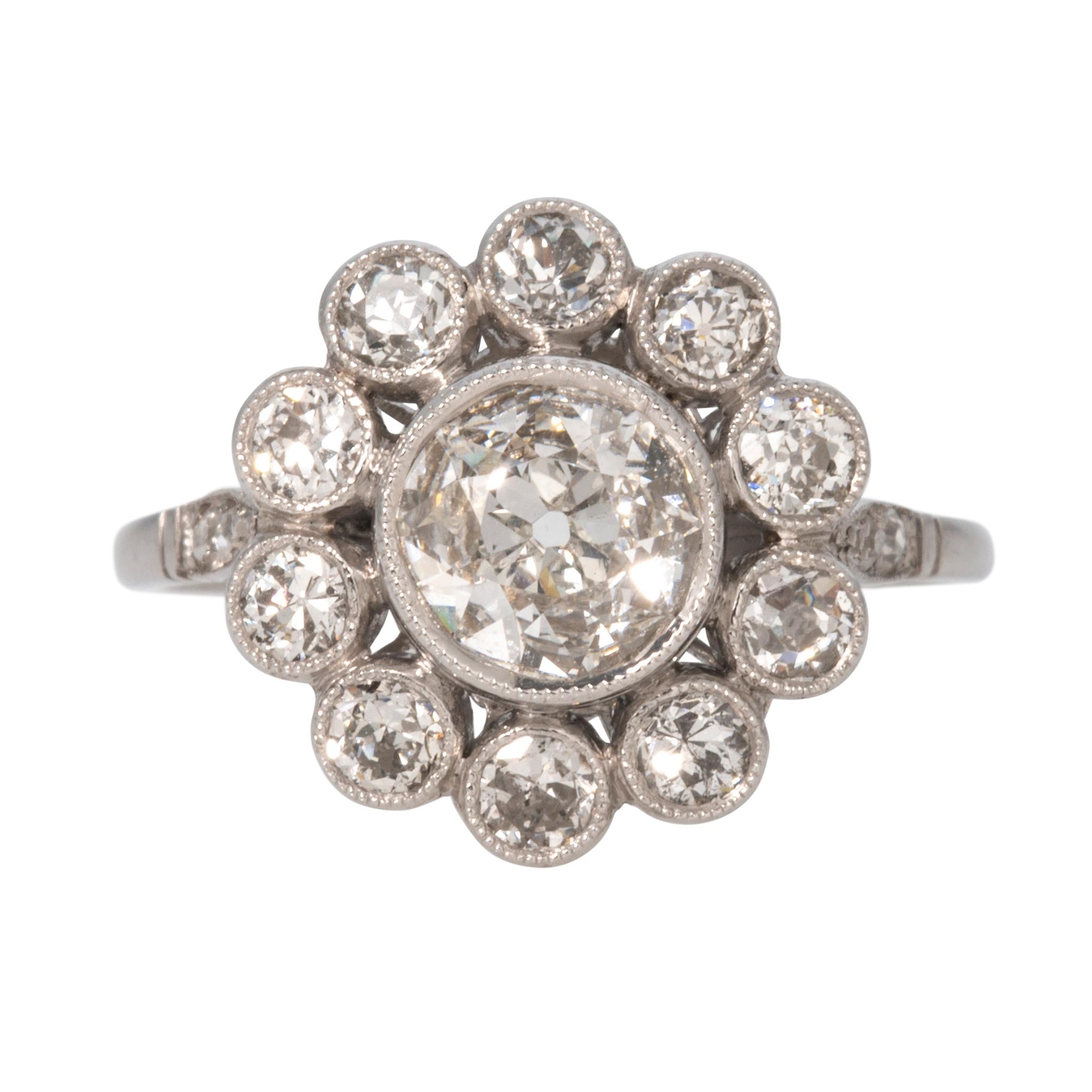 Art Deco Style 1.78ctw Old European Cut Diamond Halo Platinum Ring