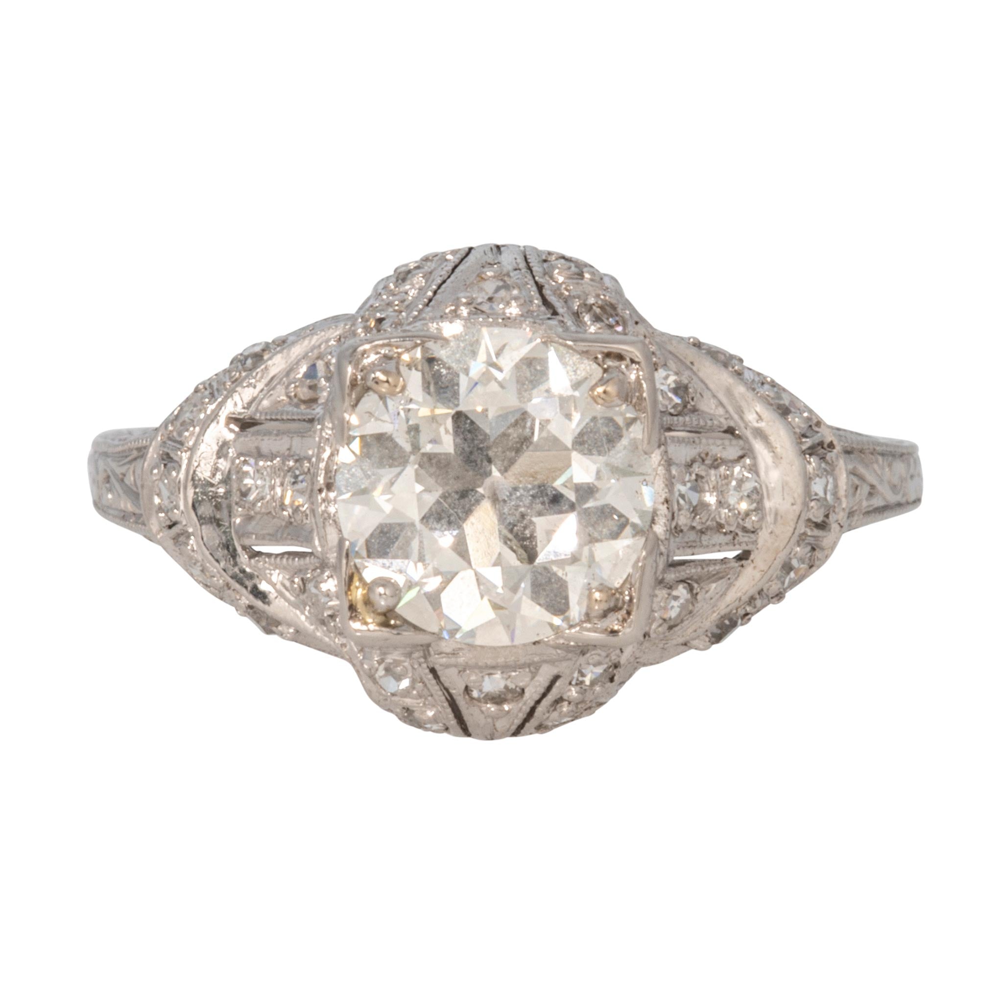 Art Deco Style 1.59ct Old European Cut Diamond Center Platinum Ring