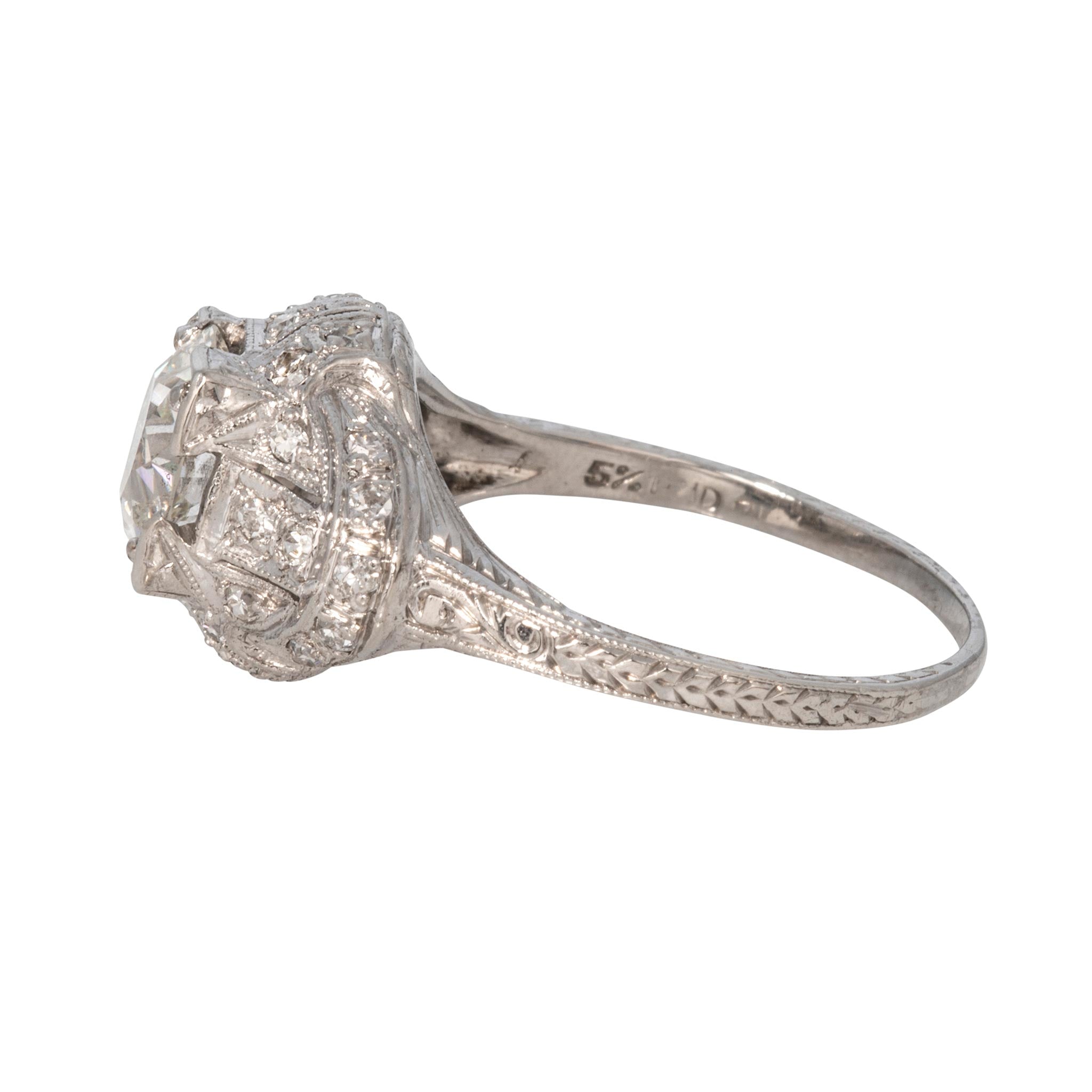 Art Deco Style 1.59ct Old European Cut Diamond Center Platinum Ring