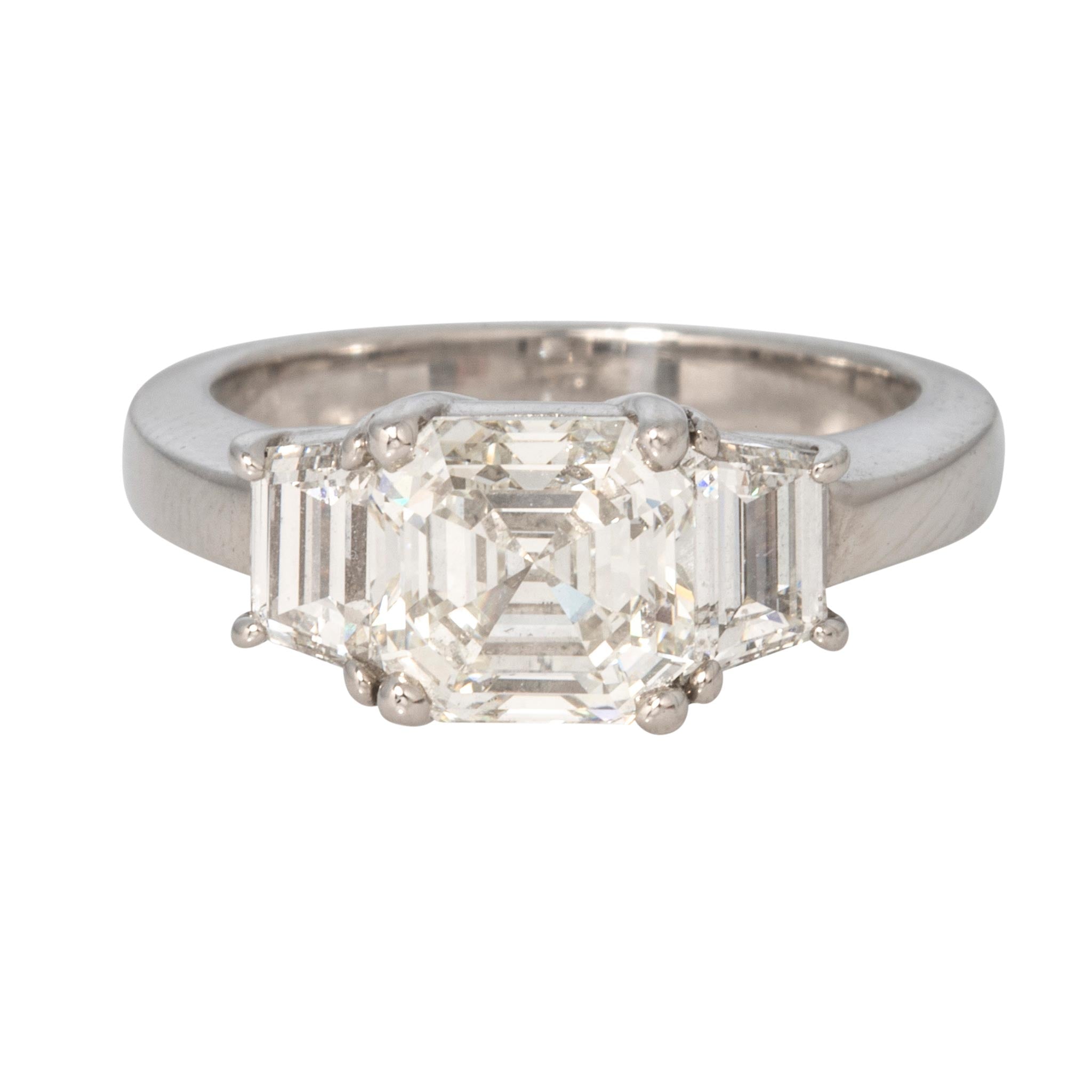 Estate 2ct Emerald-Cut Center & 1.2ctw Side Diamond Three-Stone Platinum Ring
